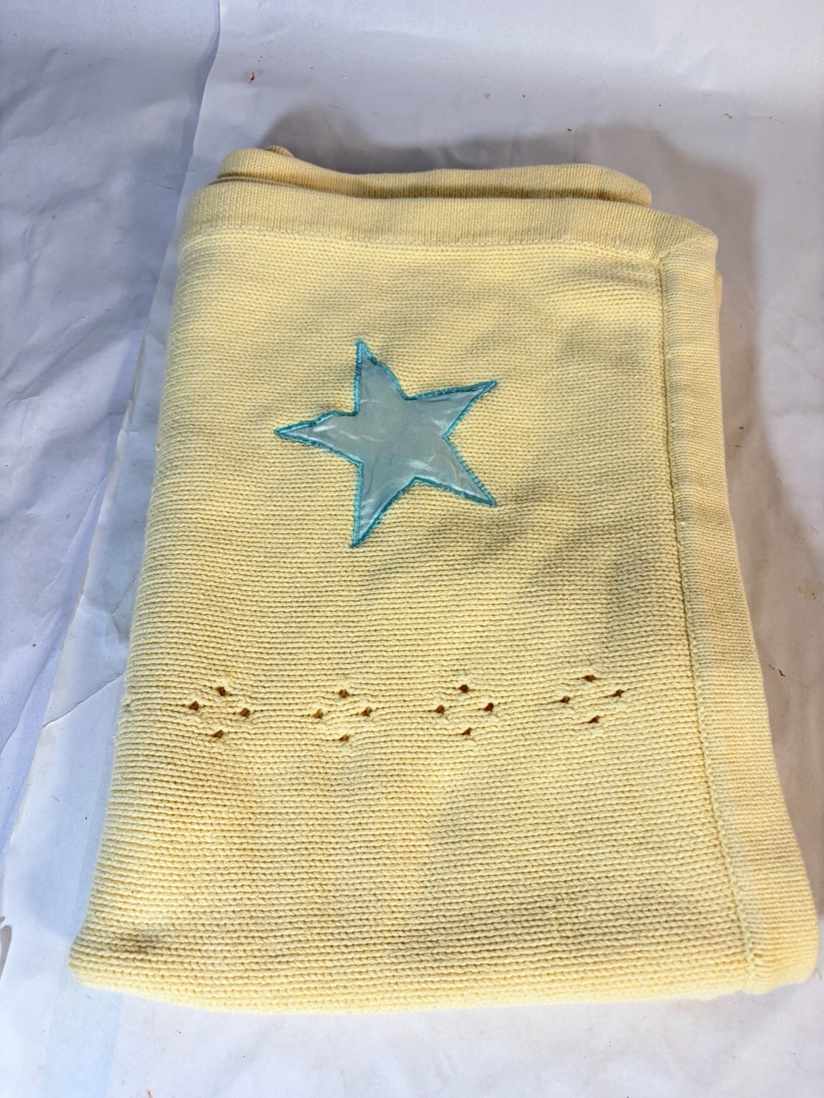 Vintage Gymboree Yellow Knit Star Baby Blanket Rare 31x27 Vintage Gymboree Yellow Knit Star Baby Blanket Rare 31x27