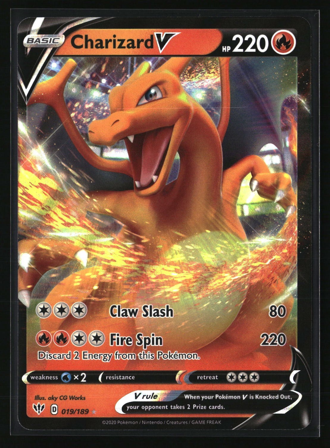 Charizard V 019/189 Darkness Ablaze Rare Holo V Full Art Pokemon TCG Card NM