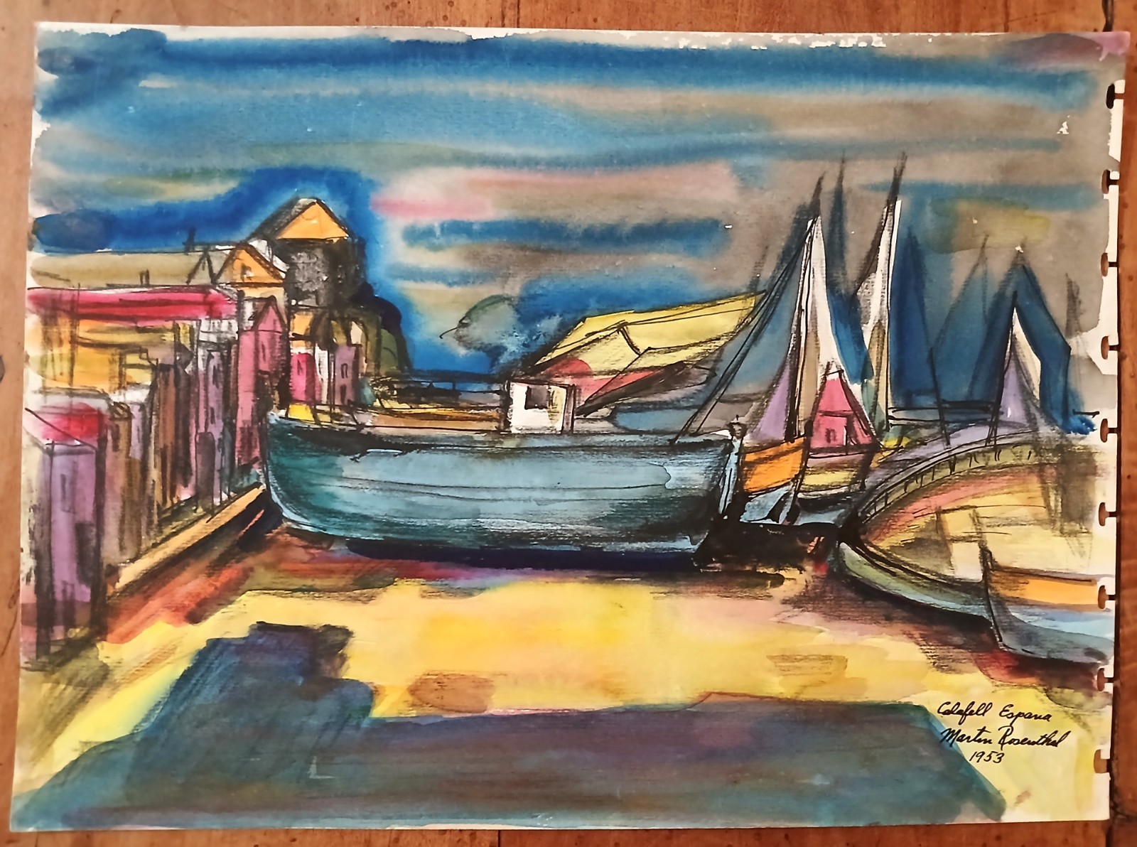 Martin Rosenthal watercolor painting. Titled Calafell Espana. Signed & unframed.
