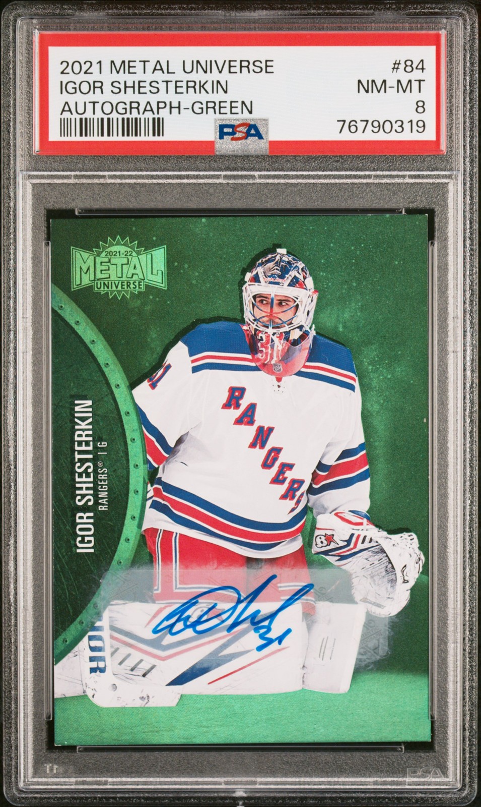 Igor Shesterkin 2021-2022 Skybox Metal Universe Autograph-Green #84 /10