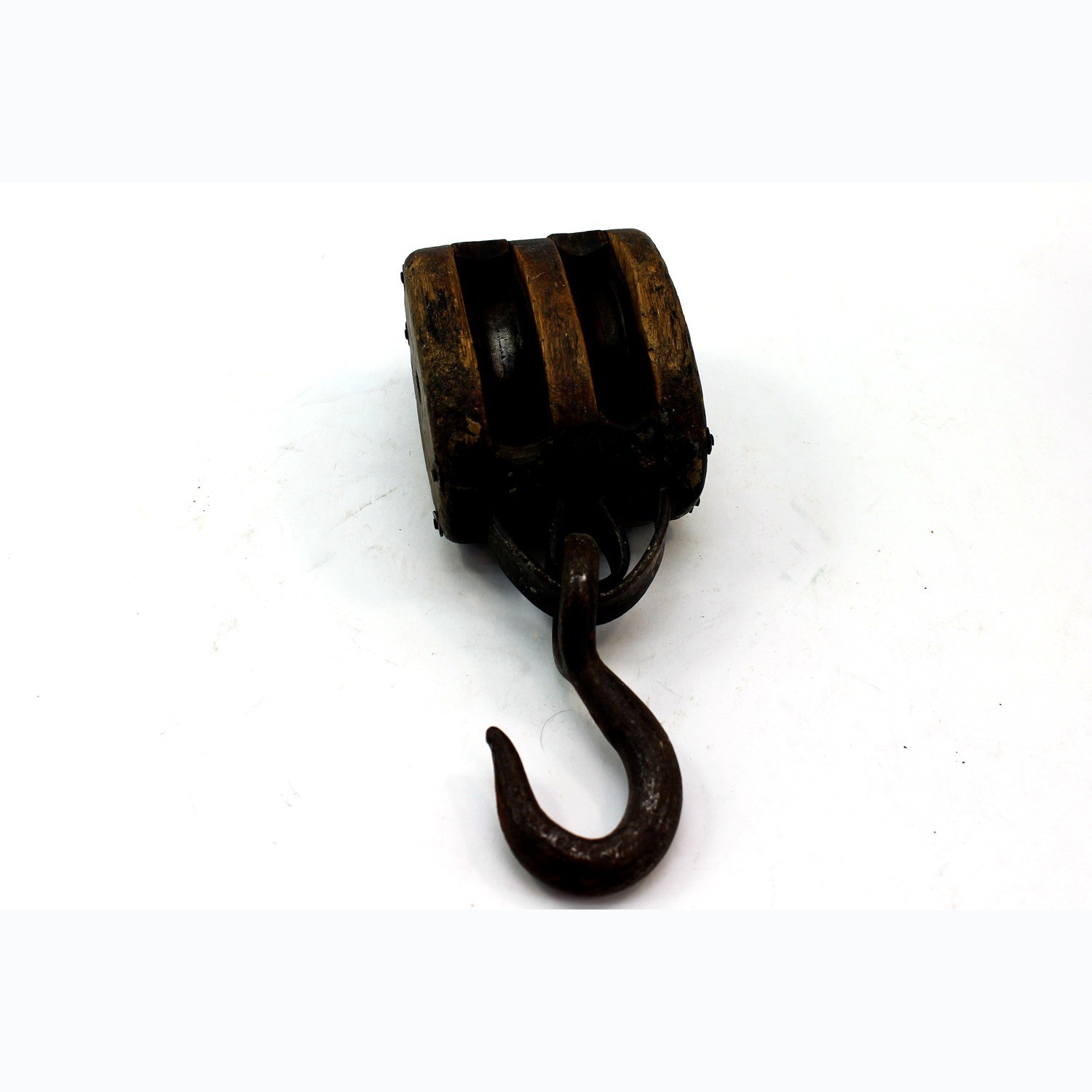 Antique Wood Double Block Tackle Pulley Iron Hook Virginia City NV Mining