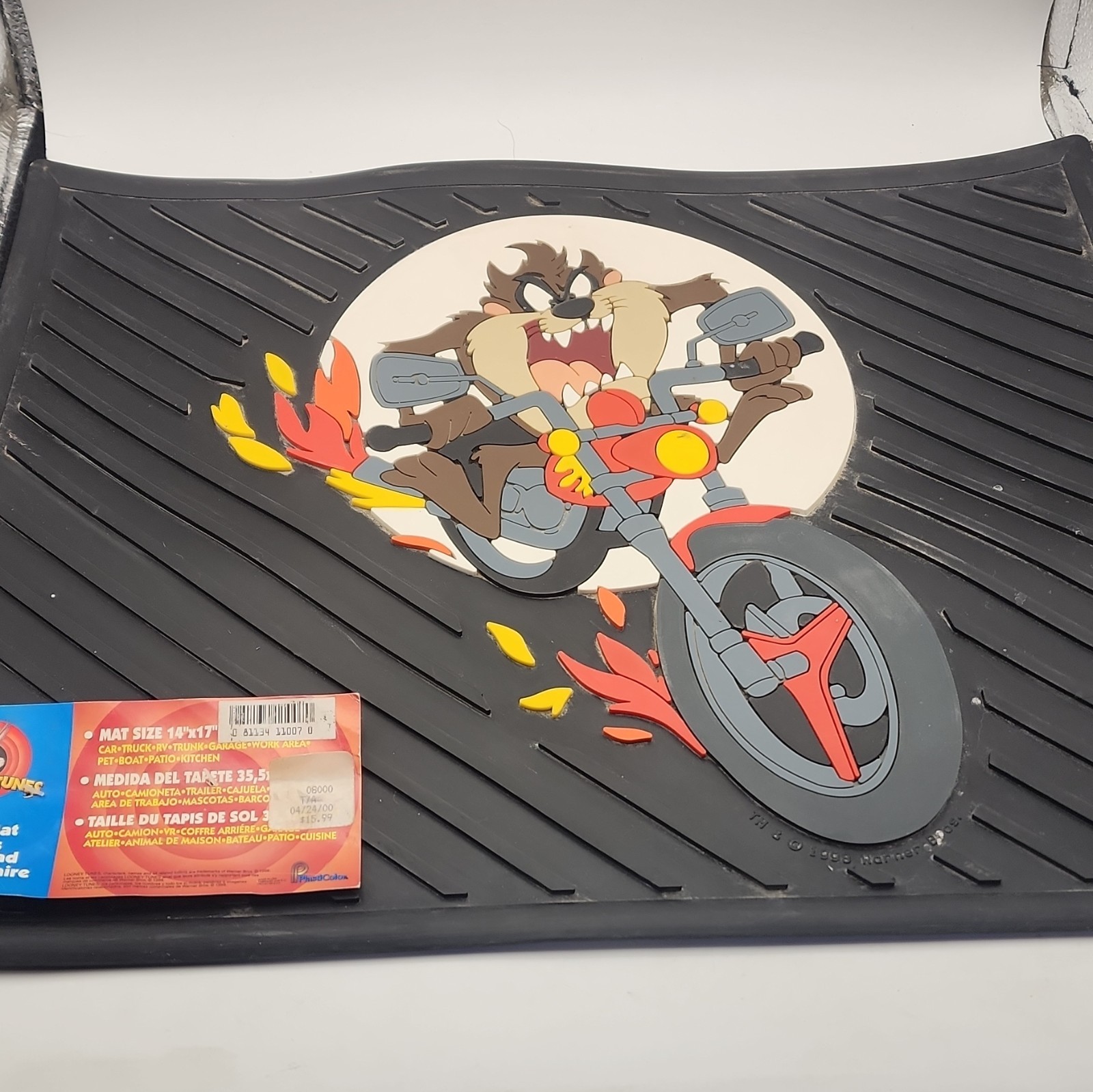 VTG \'99 PlastiColor Looney Tunes Taz Motorcycle Tasmanian Devil Rubber Mat 14x17