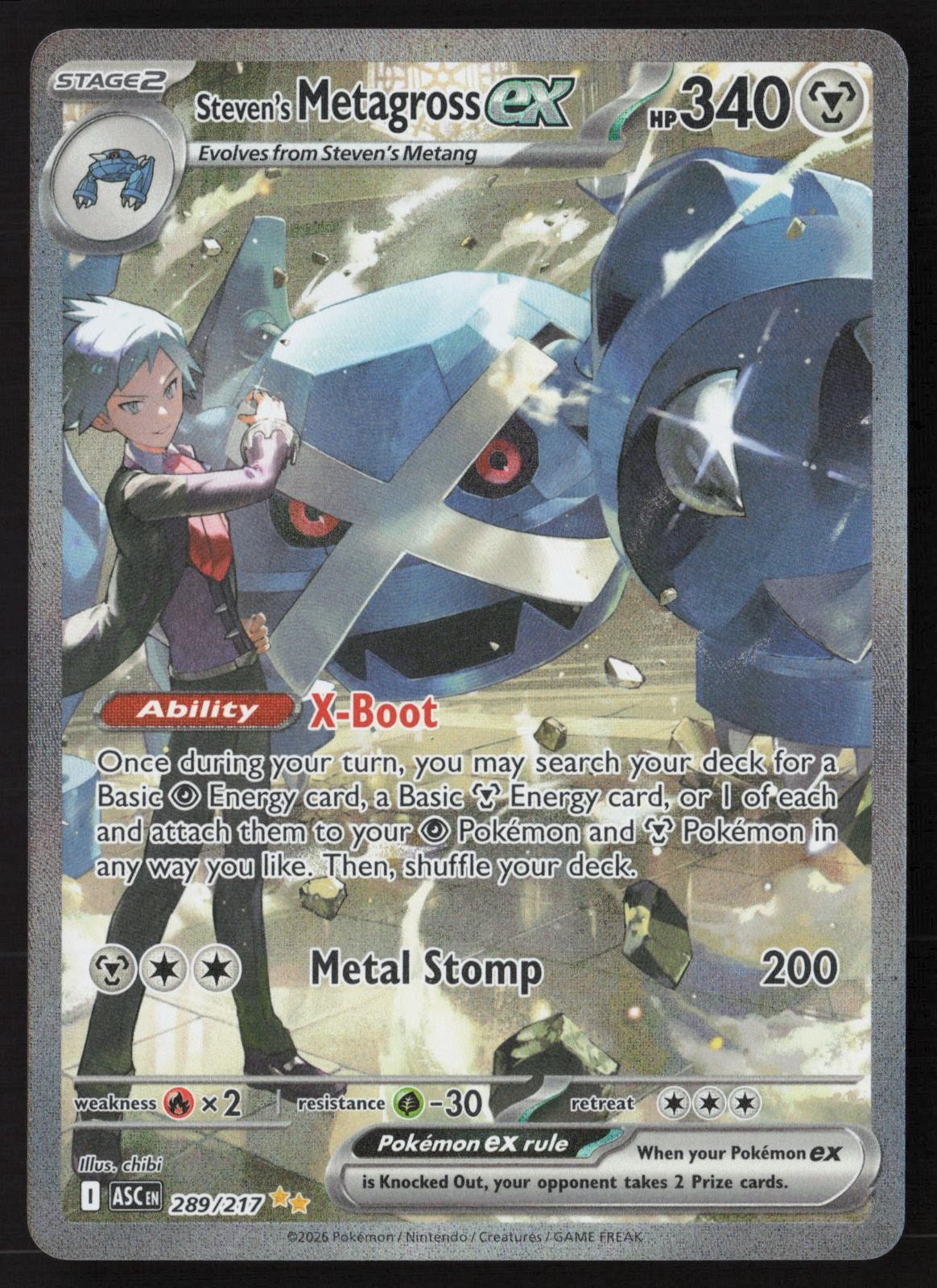Steven\'s Metagross ex SIR 289/217 Pokemon Ascended Heroes NM Steven\'s Metagross ex SIR 289/217 Pokemon Ascended Heroes NM
