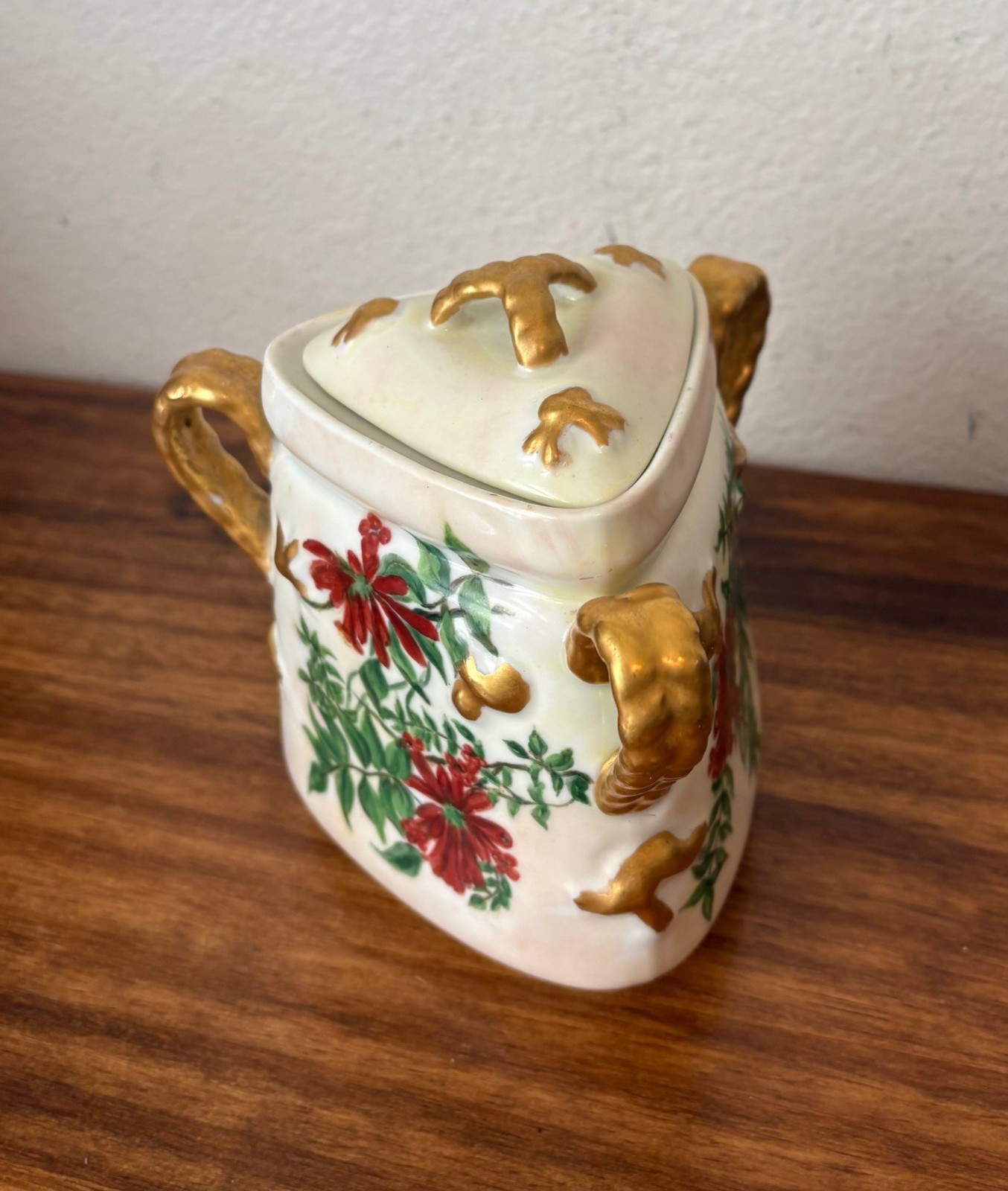 19th c Antique HAVILAND & CO Limoges Porcelain 3 Sided Triangular Biscuit Jar
