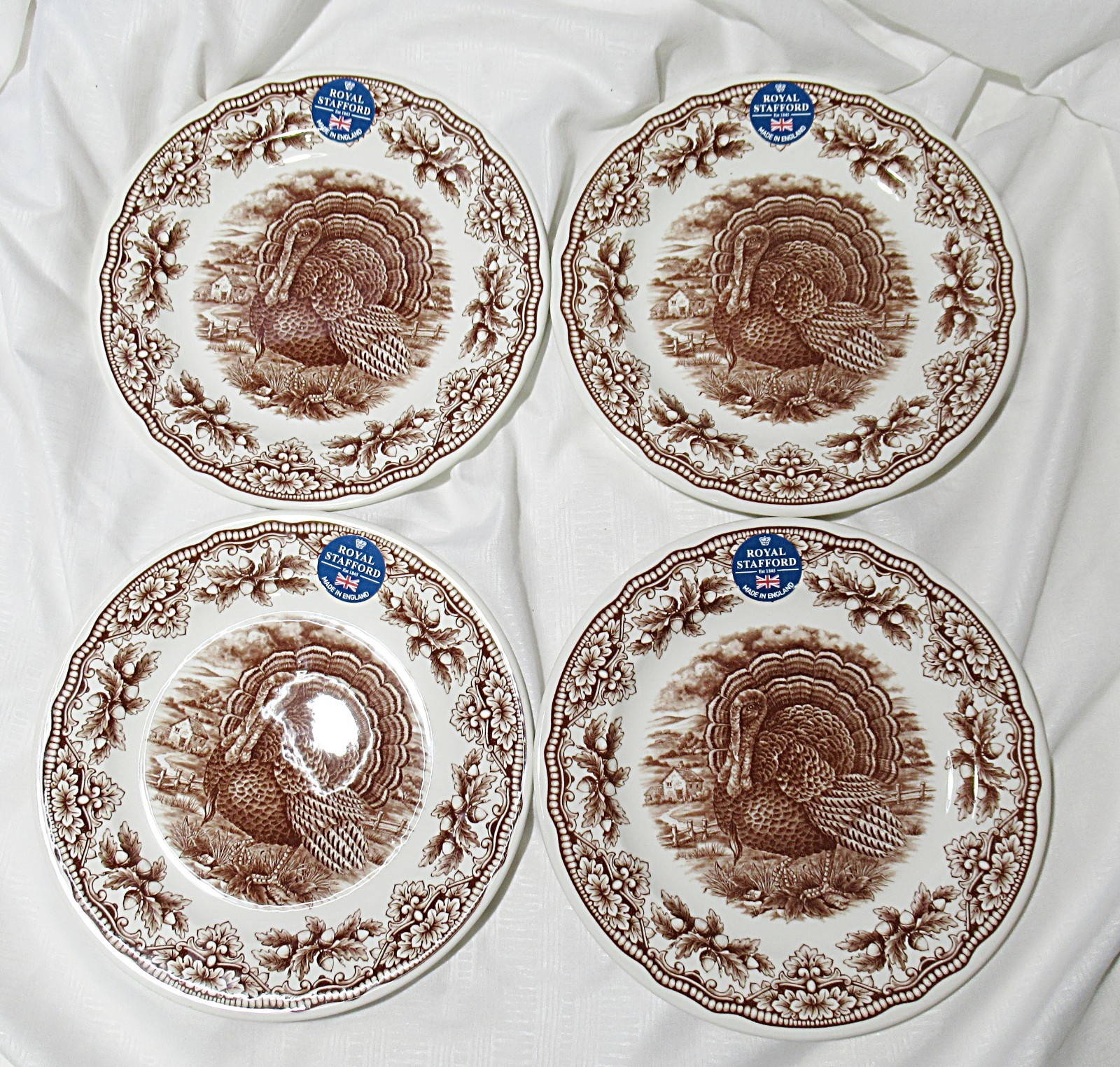 Set of 4 ROYAL STAFFORD TURKEY Salad Plates Thanksgiving Made in England🎃