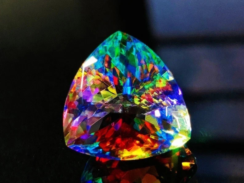 70.5 CT Natural Rainbow Color Trillion Cut Mystic Topaz Certified Loose Gemstone