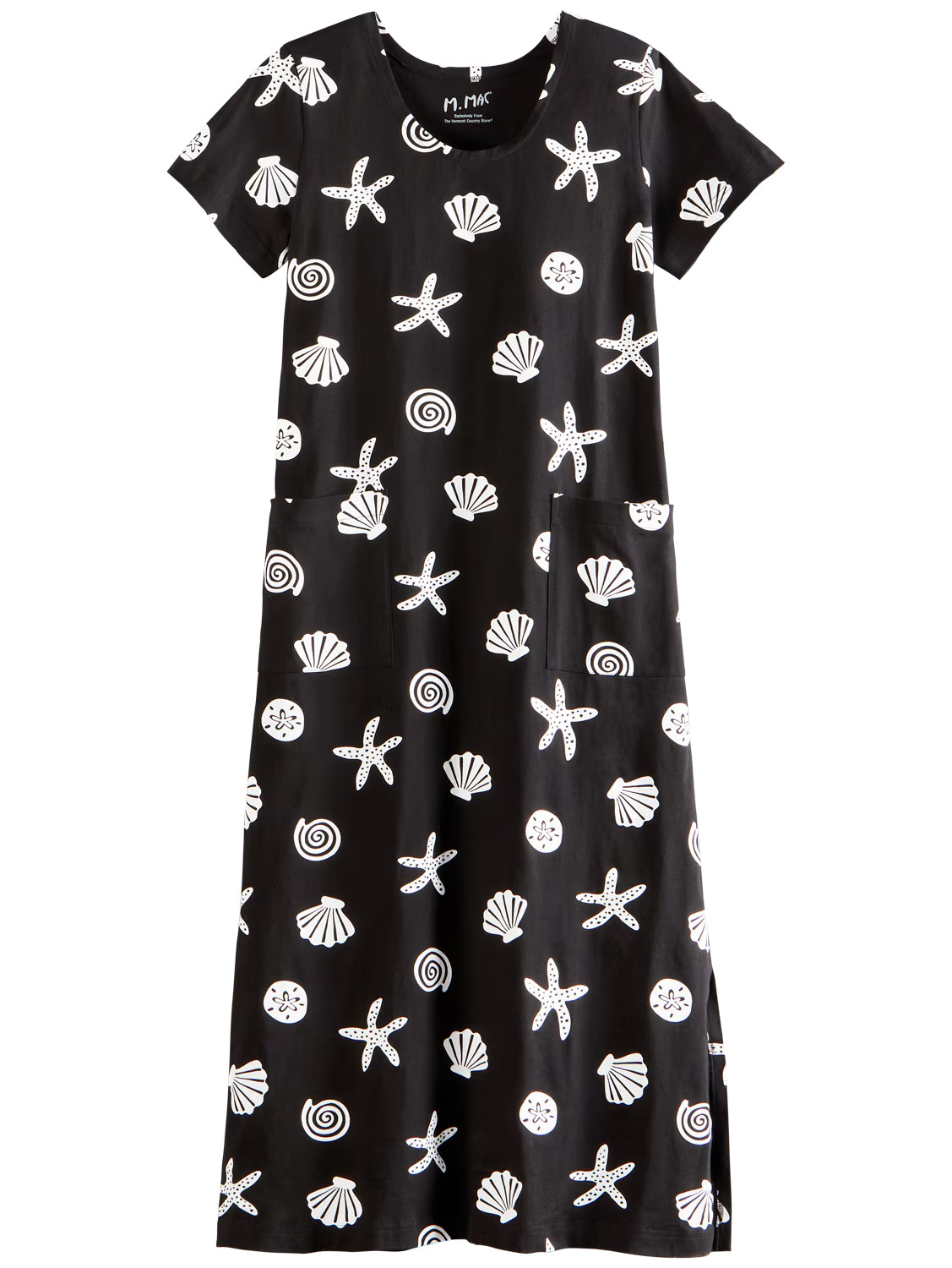 M.MAC Pearly Seashells Cotton Knit Ankle-Length Dress With Pockets, Color: Black