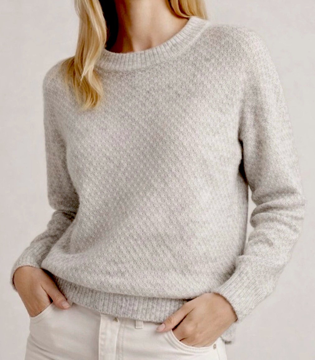 QUINCE Women’s Baby Alpaca Wool Diamond Stitch Crewneck Sweater Light Grey sz L QUINCE Women’s Baby Alpaca Wool Diamond Stitch Crewneck Sweater Light Grey sz L