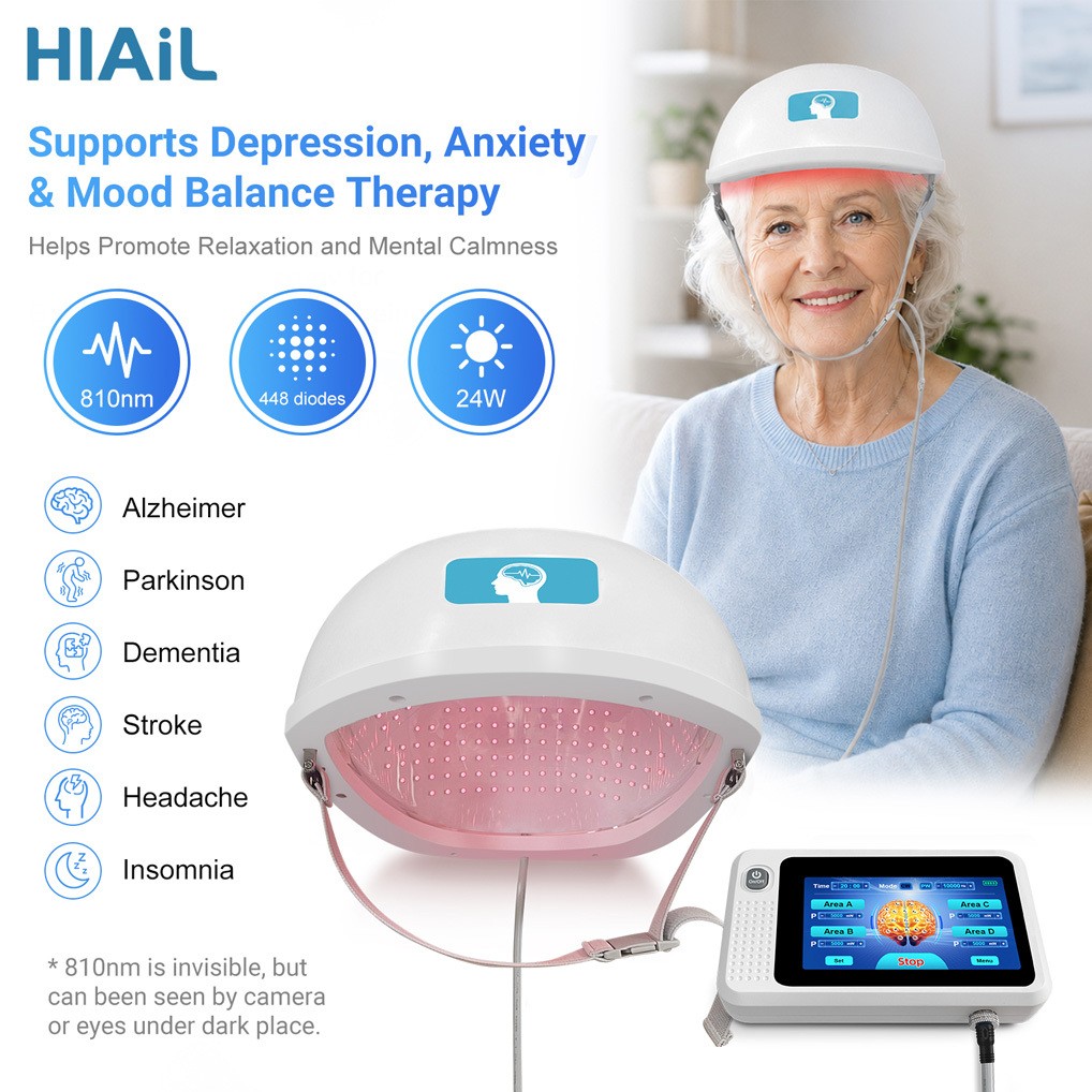 810nm PBM Brain Helmet 448 Diodes 4-Zone Touchscreen for Alzheimer Memory Care