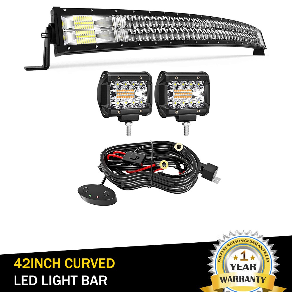 42 Inch Curved 5D LED Light Bar 240W & 2X 4 Inch 60W LED Pods Off Road Light Kit