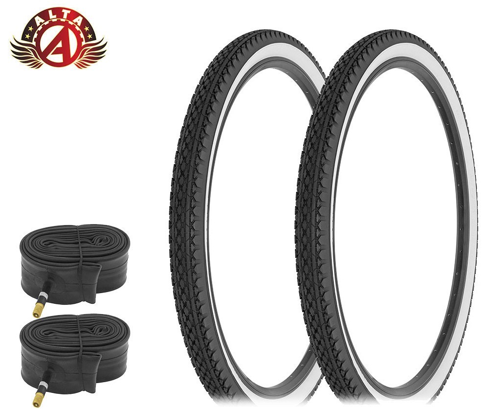 2 ALTA 29 x 2.125 CRUISER WhiteWall Tires–HeavyDuty DIAMOND w/48mm SCHRADER Tube