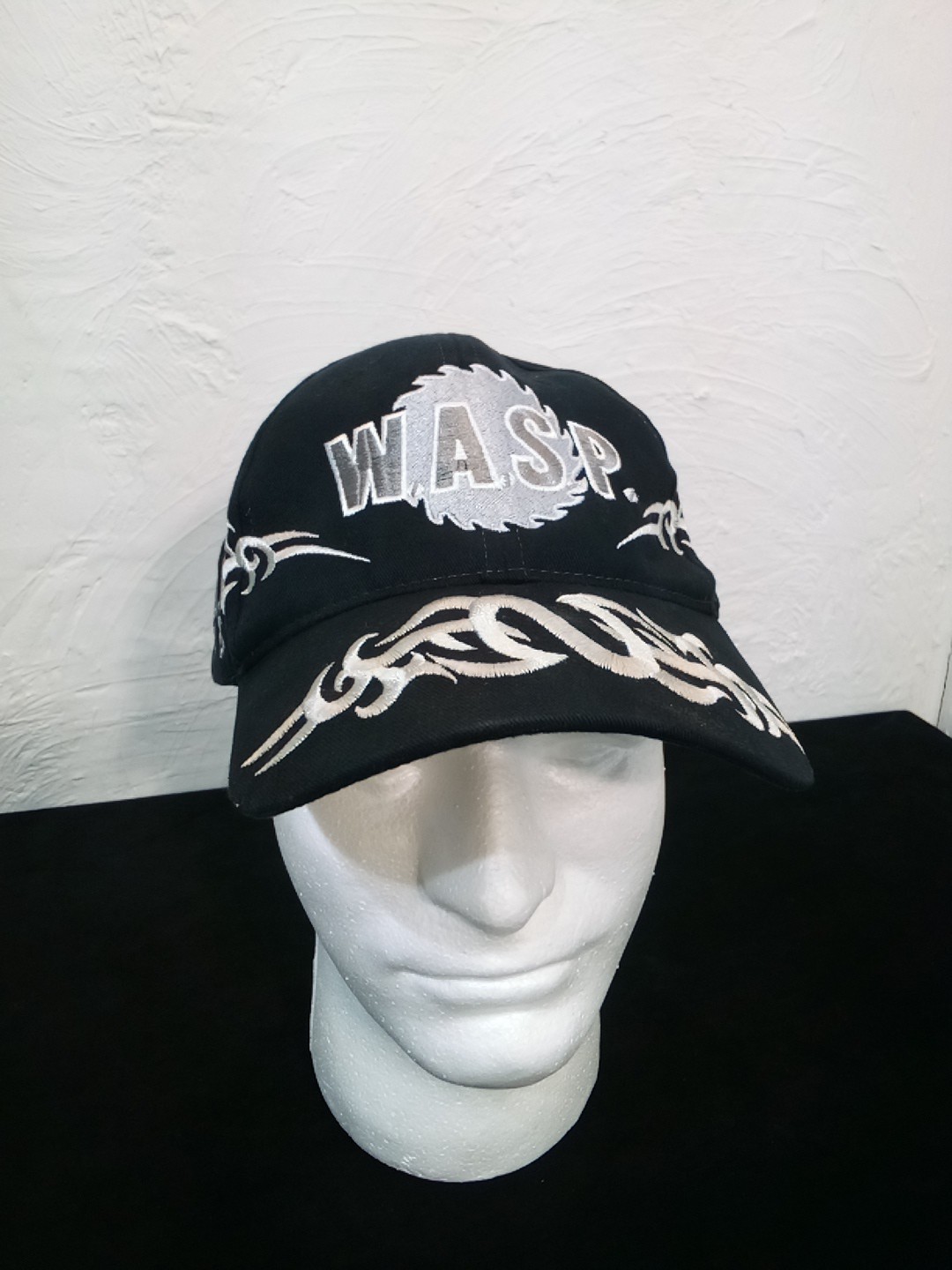W.A.S.P. Black Baseball Hat with Tribal Graphics Original Vintage 1980s Rare