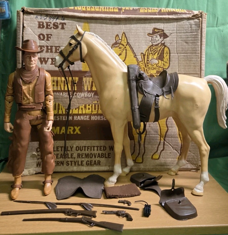 Vintage Marx Johnny West & THUNDERBOLT Palomino Horse Saddle & Accessories 