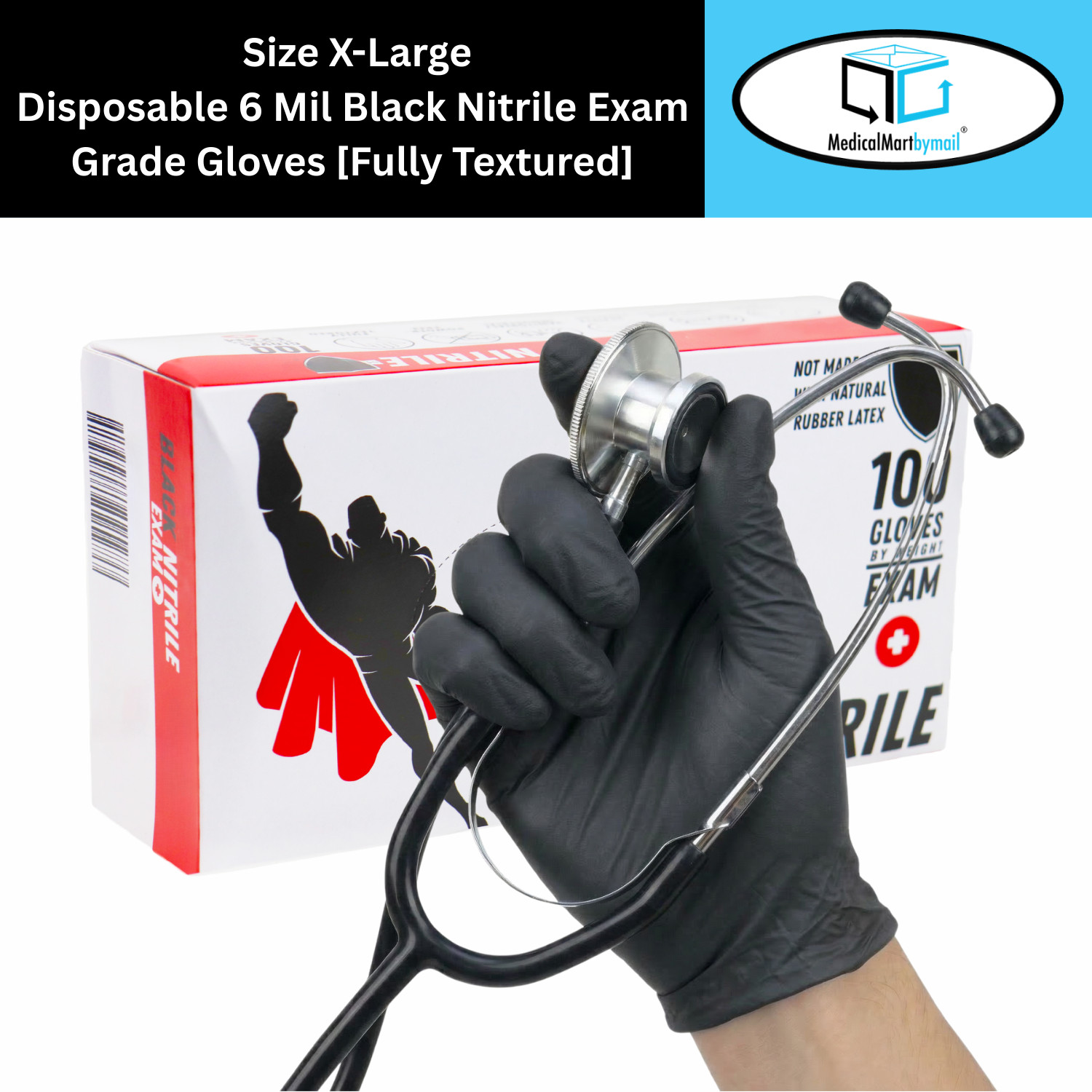 1000 Pcs 6 Mil Black Exam Nitrile Gloves, Powder and Latex Free, Size: X-Large