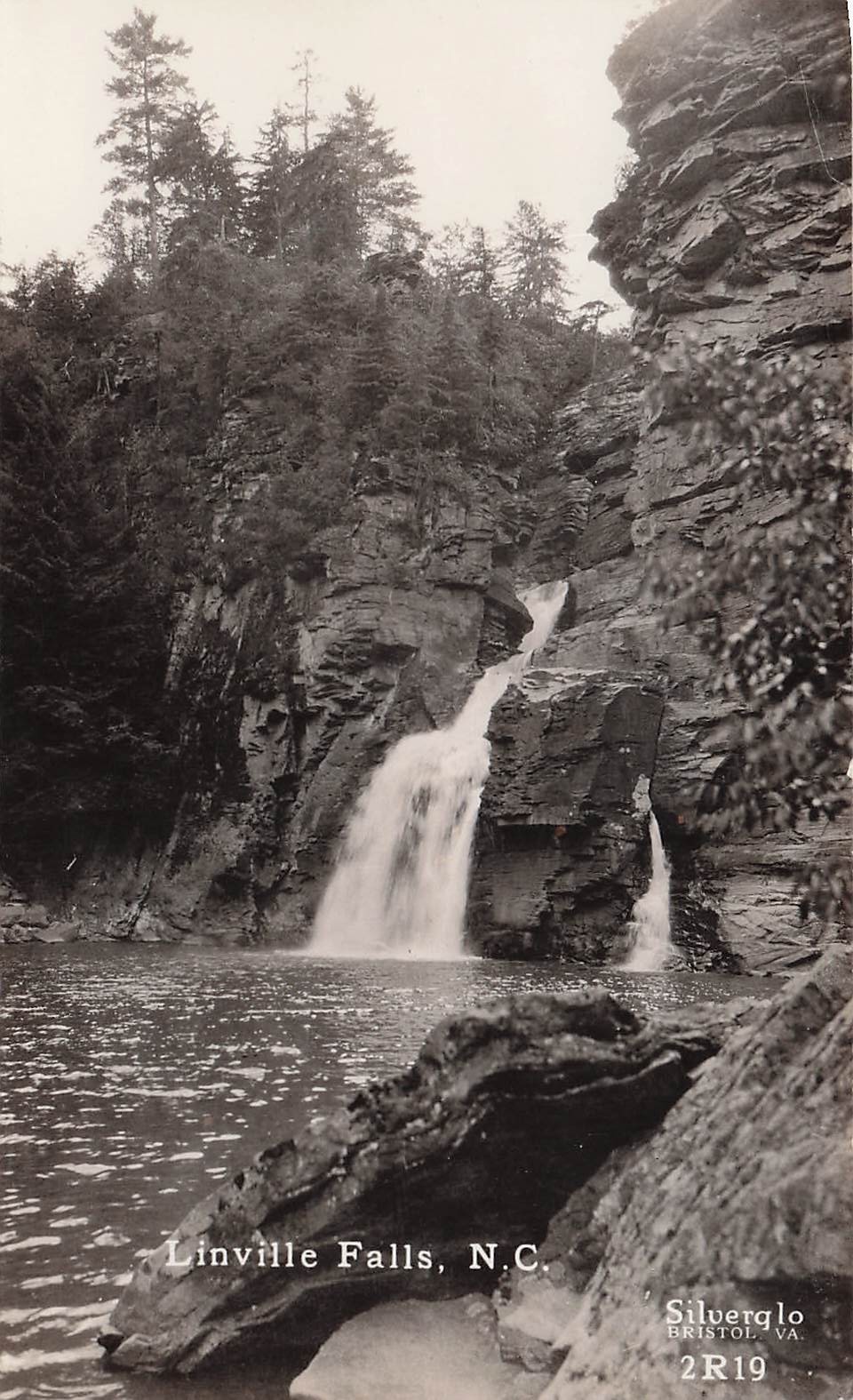 Linville Falls NC North Carolina Waterfall near Blowing Rock RPPC Postcard K27