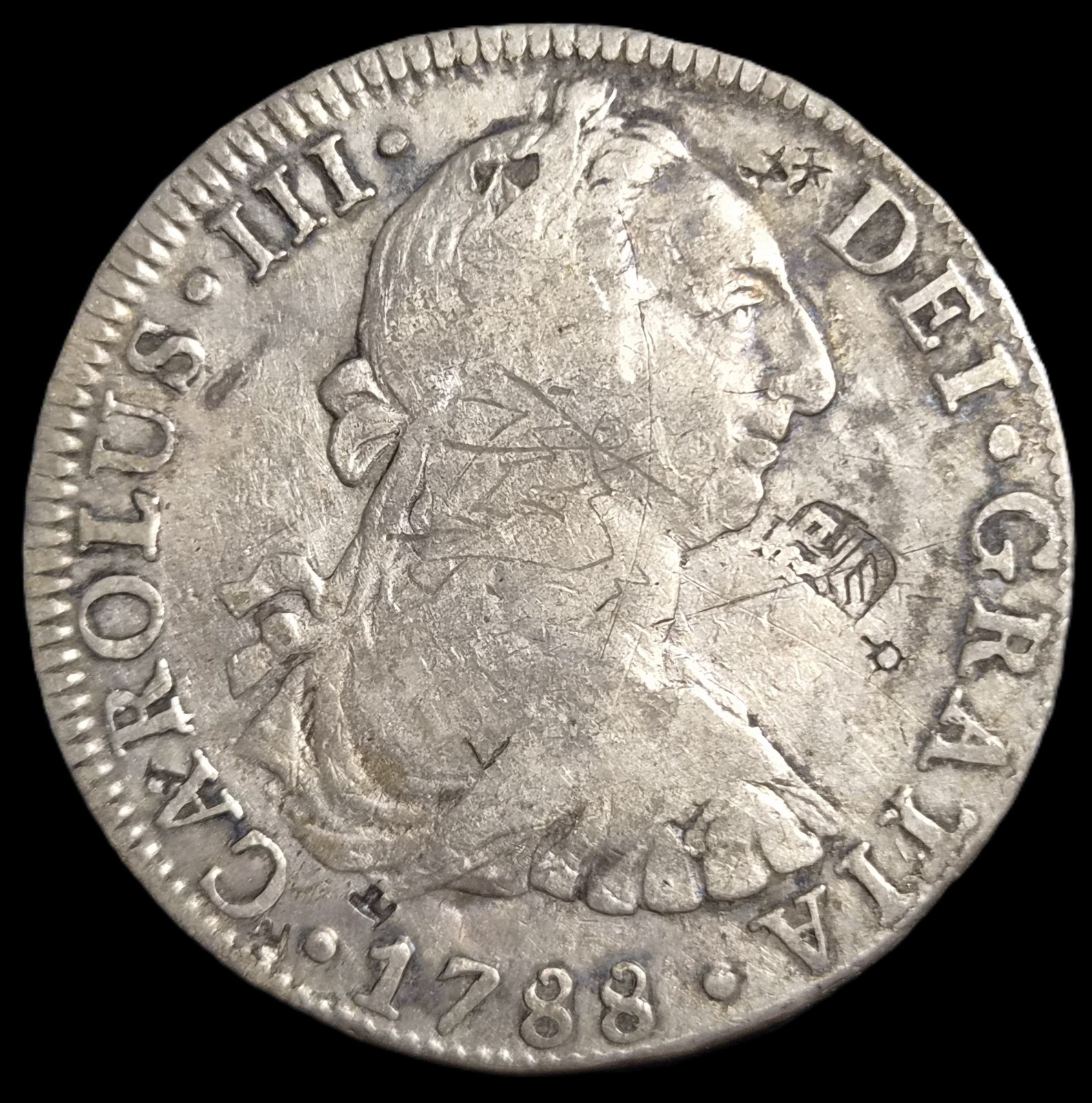 Mexico Spanish Colonial 8 Reales Carol Carolus III 1788 Mo FM Chinese Chopmark