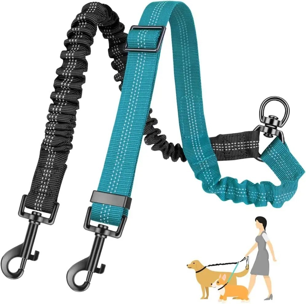 1.6ft Long Dual Dog Leash Attachment - Double Leashes for Training Small