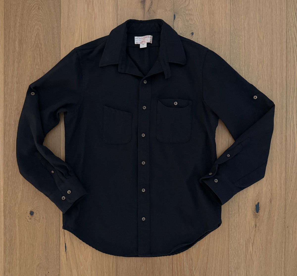 C.C. Filson Garment Mens Vtg Large Black Button Shirt 100% Virgin Wool Sz Large