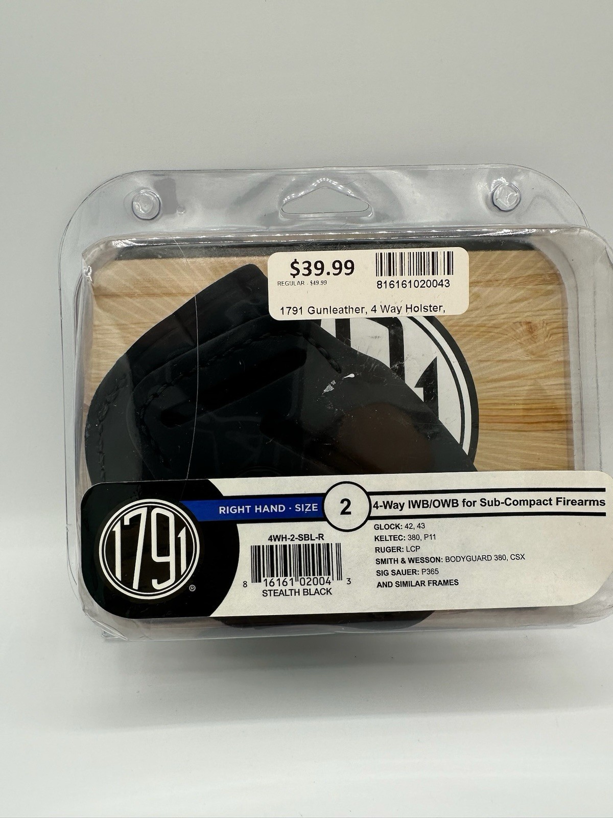 1791 Gunleather 4-Way IWB OWB Holster Size 2 RH Stealth Black 4WH-2-SBL-R NEW