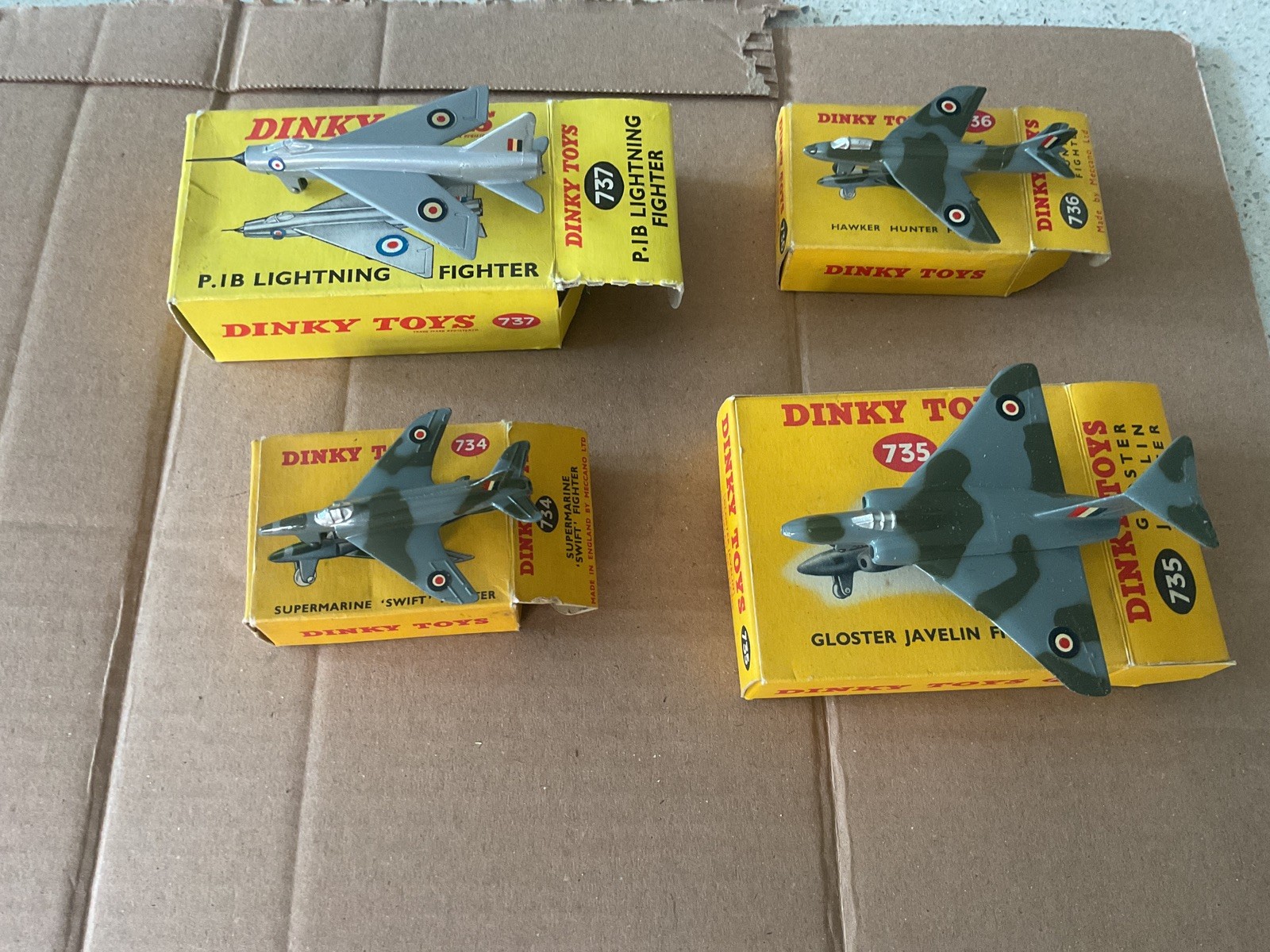 Dinky toys boxed set aeroplanes nos 734 735 736 737 Swift javelin P.1B Hunter
