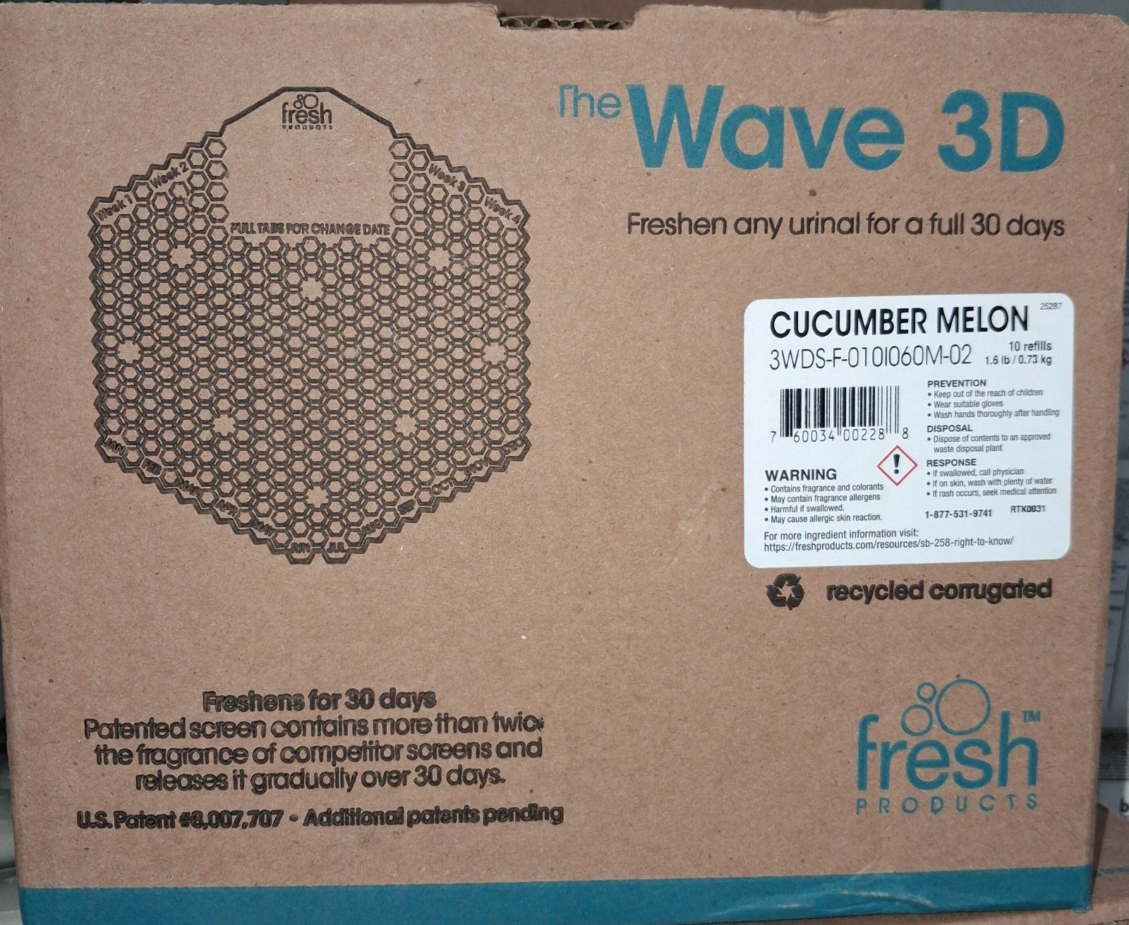10 PACK Fresh Products 3WDS-F-0101060M-02 Wave 3d Urinal Deodorizer Screen Green
