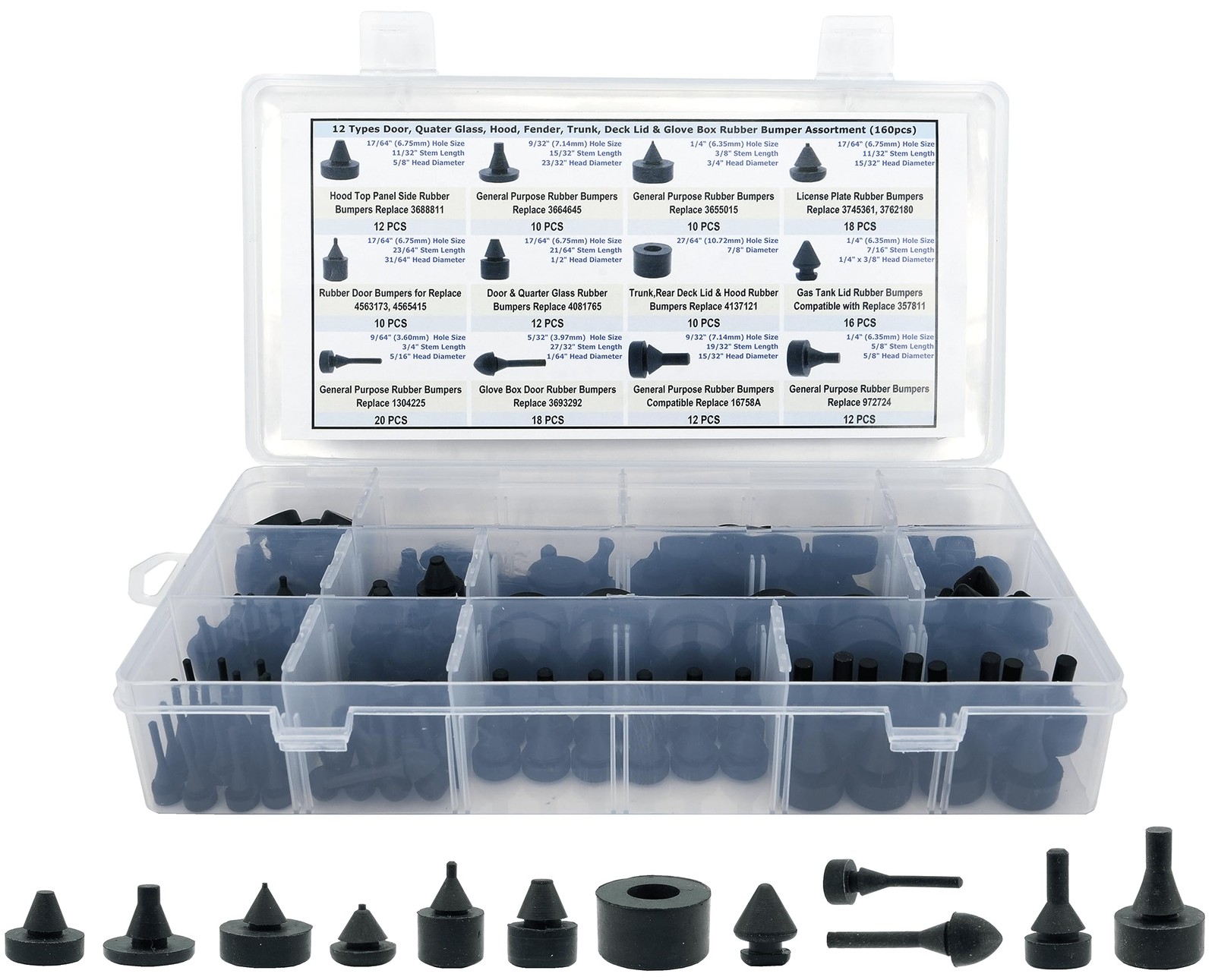 160 PCS Black Automotive Rubber Bumper Assortment, Rubber Stop Bumper 20030 8210