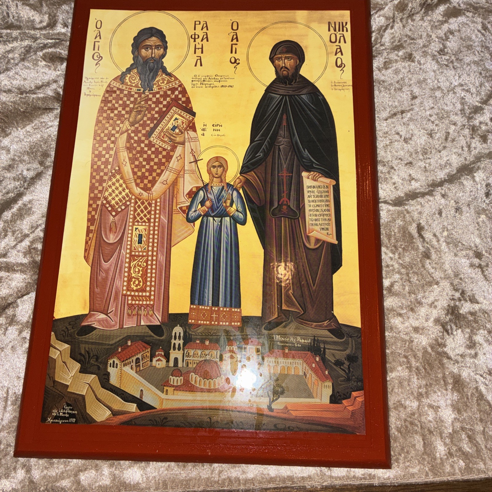 Vtg 1989 Greek Orthodox icon Martyrs handmade painting print On Wood Vtg 1989 Greek Orthodox icon Martyrs handmade painting print On Wood