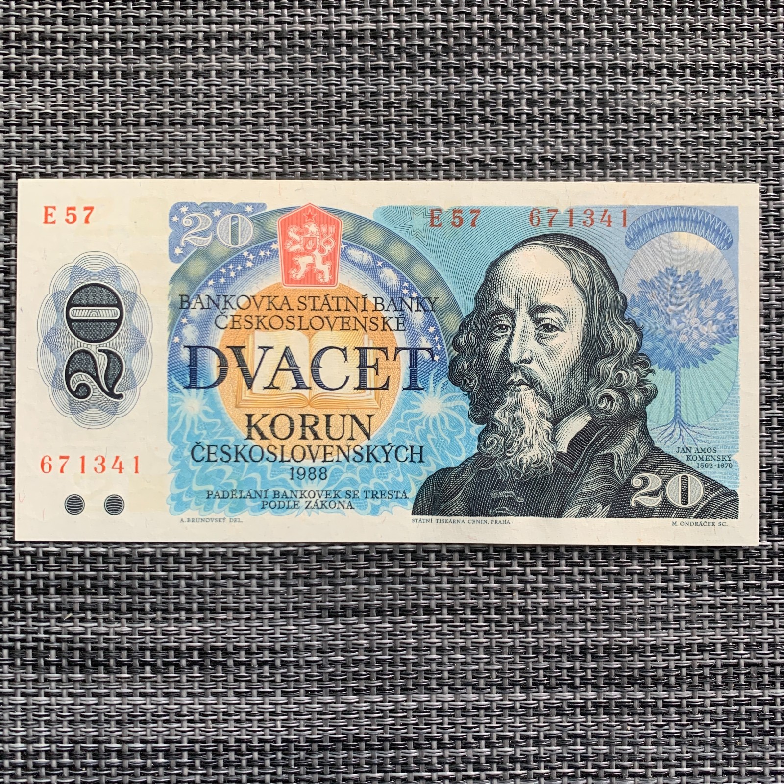 Czechoslovakia 20 Korun Banknote Money 1988 Komensky Prague Students Currency