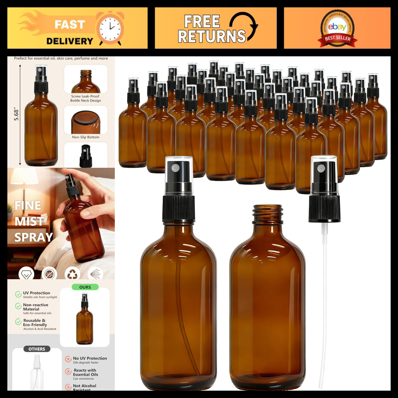 35 Pack 4oz Amber Glass Spray Bottles - Perfect for Essential Oils & DIY Project 35 Pack 4oz Amber Glass Spray Bottles - Perfect for Essential Oils & DIY Project