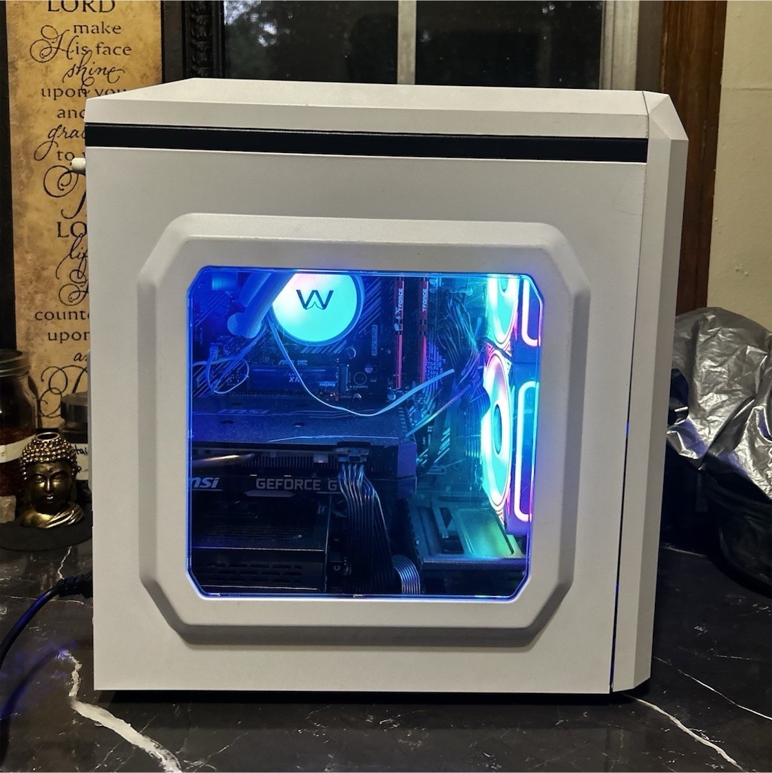 Custom/Whitebox DIYPC Micro Tower Gaming Desktop PC, RGB Lighting, White/Black