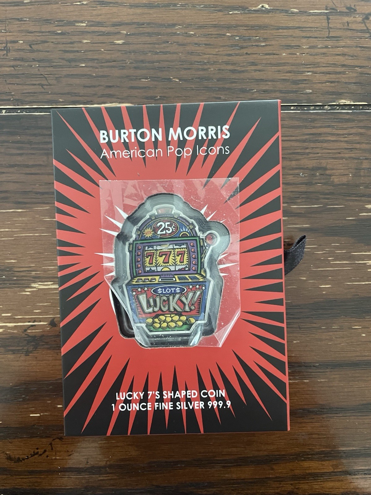2024 Pamp Suisse Burton Morris Lucky 7\'s Slot Machine 1 oz Colorized Silver Coin