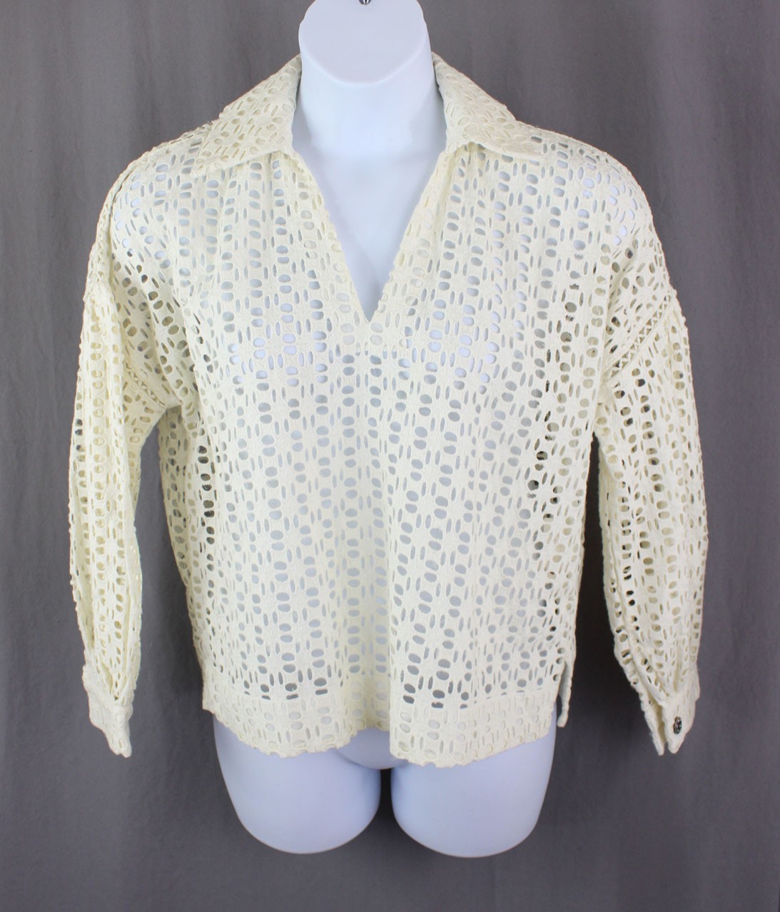 Alix of Bohemia Women\'s Cream 100% Cotton Dylan Clover Eyelet Long Sleeve Top L