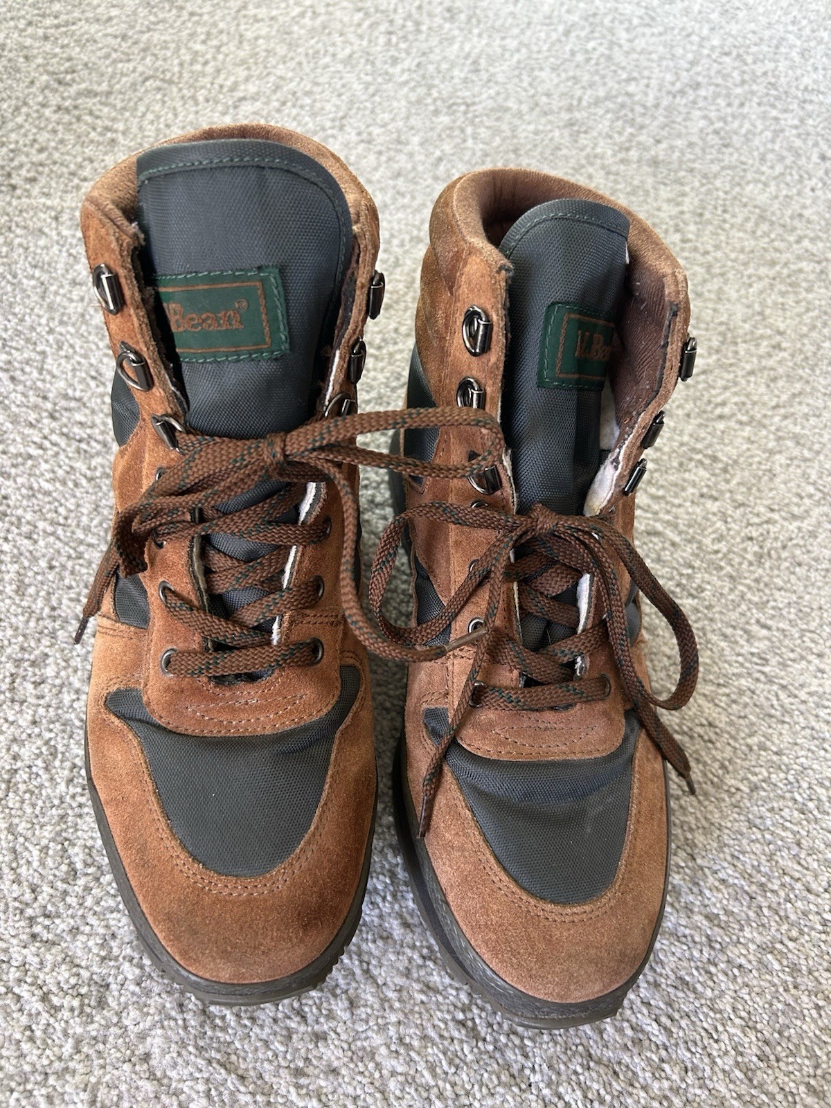 Vtg. L.L. Bean Men\'s Brown Suede /Green Panels Thinsulate Hiking Boots US 7 M