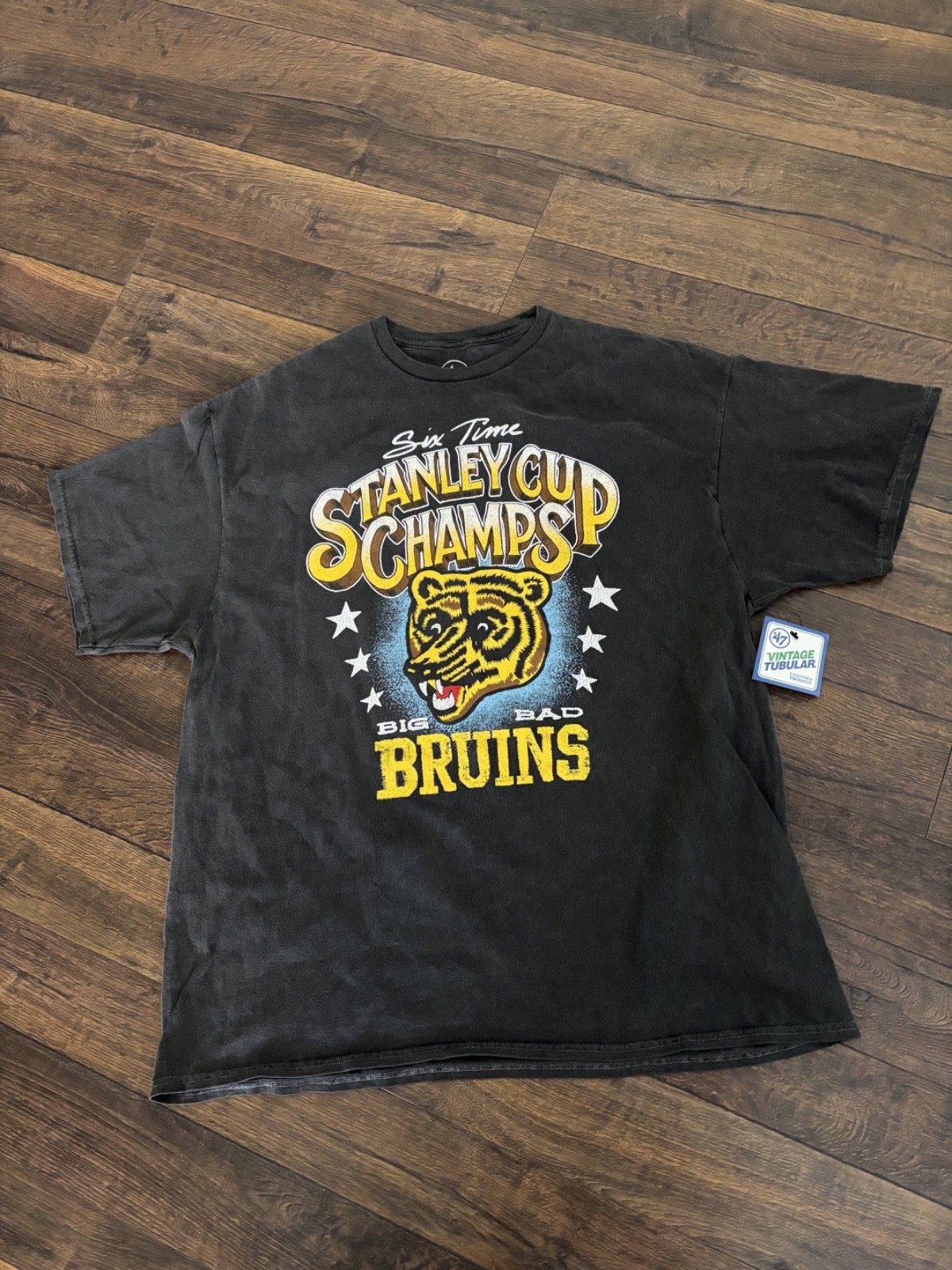 NHL BOSTON BRUINS MEN'S VINTAGE TUBULAR t-shirt, black, 2XL, New, '47