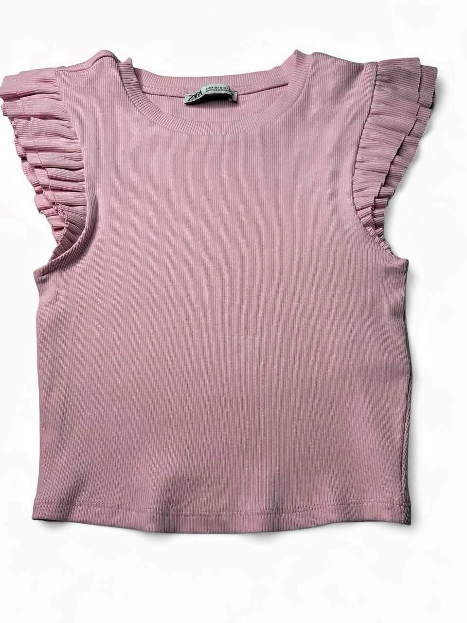 Zara Ribbed Ruffle Cap Sleeve Top Size Small Pink