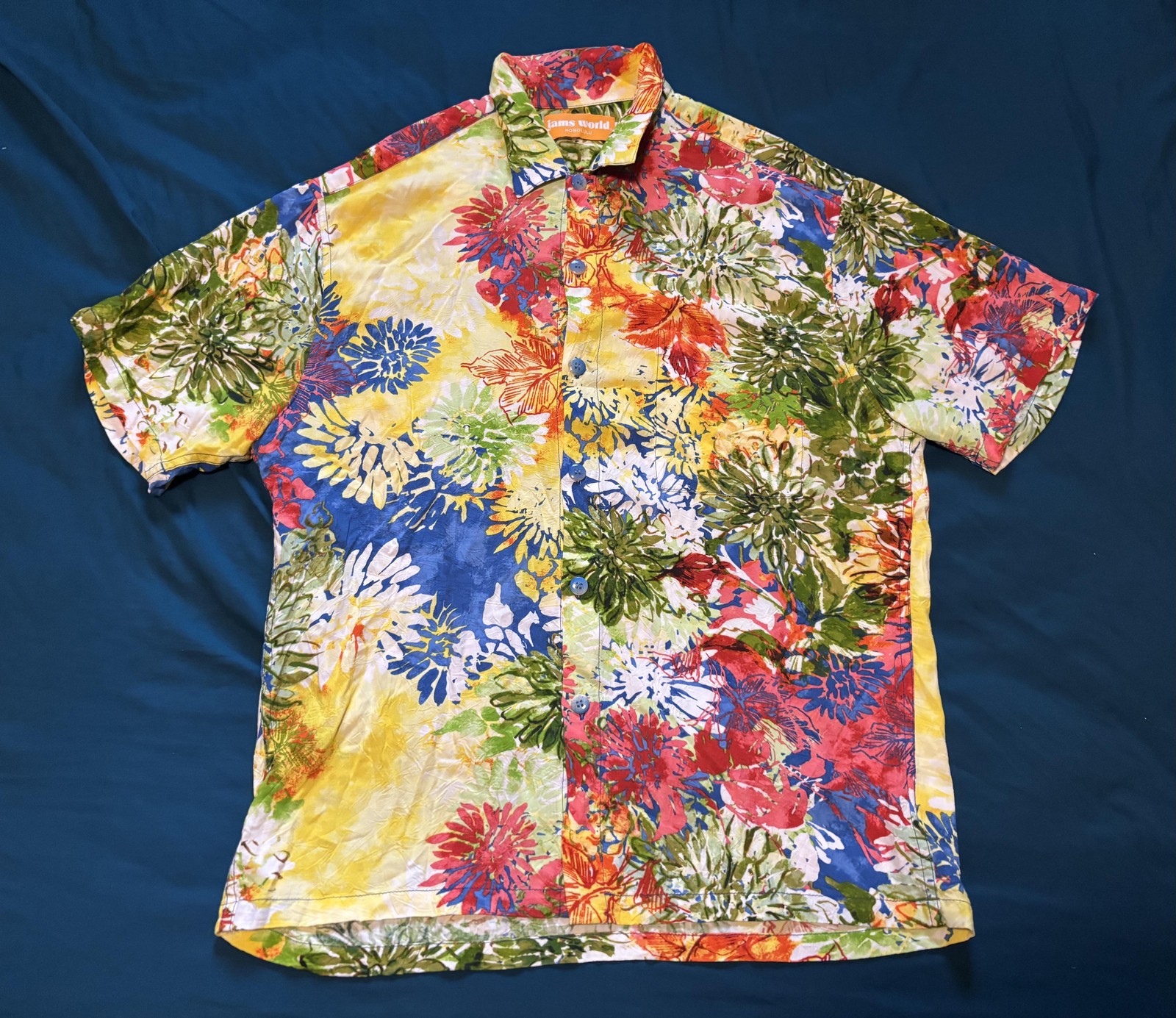 Jams World Shirt Mens Medium Multicolor Floral Hawaiian Button Up Short Sleeve