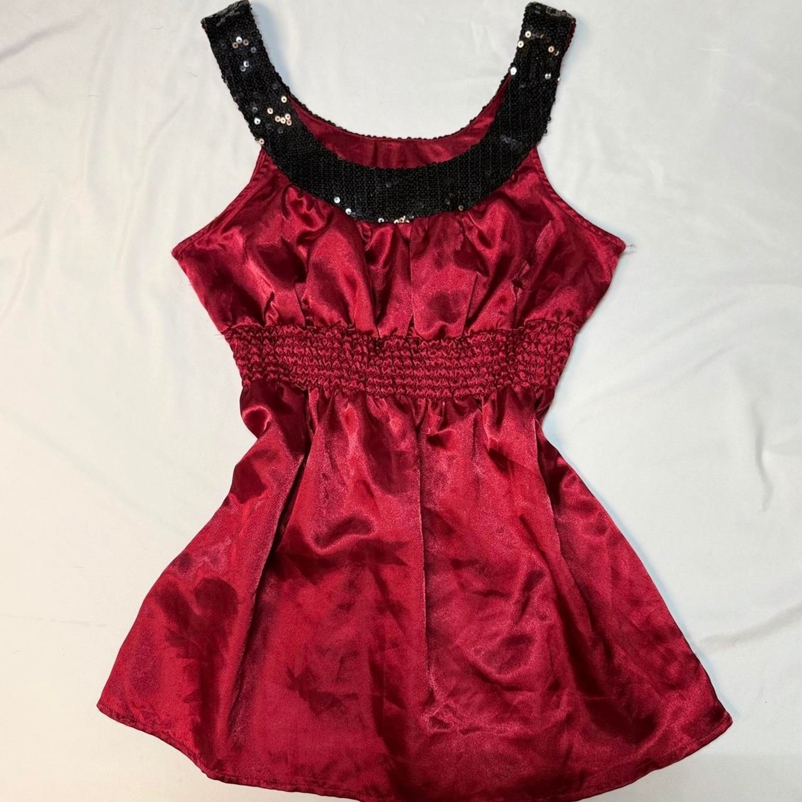 Vintage Y2K Studio-Y Satin Sequin Swoop Neck Empire Waist Babydoll Top/Dress Vintage Y2K Studio-Y Satin Sequin Swoop Neck Empire Waist Babydoll Top/Dress