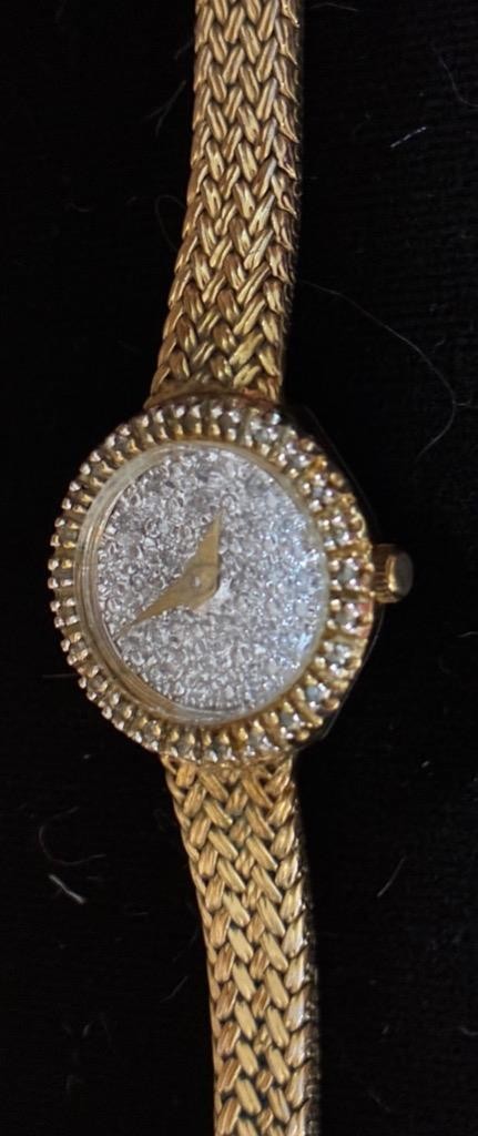 VINTAGE GOLD TONE DIAMOND DUST DIAL WATCH WITH BRAIDED BRACELET