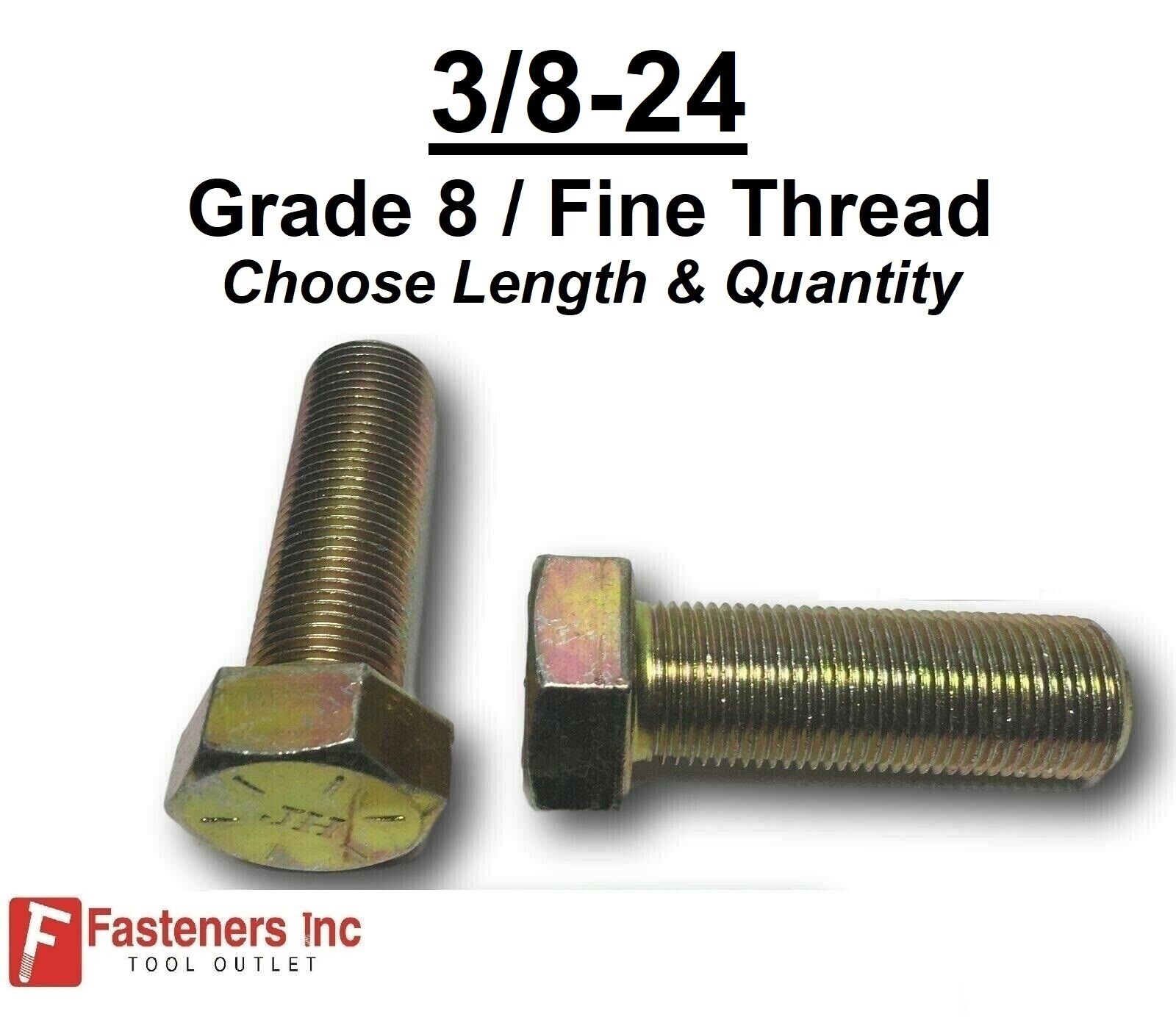 3/8-24 Hex Bolt Yellow Zinc Grade 8 Cap Screw Fine Thread (Choose Length & Qty)