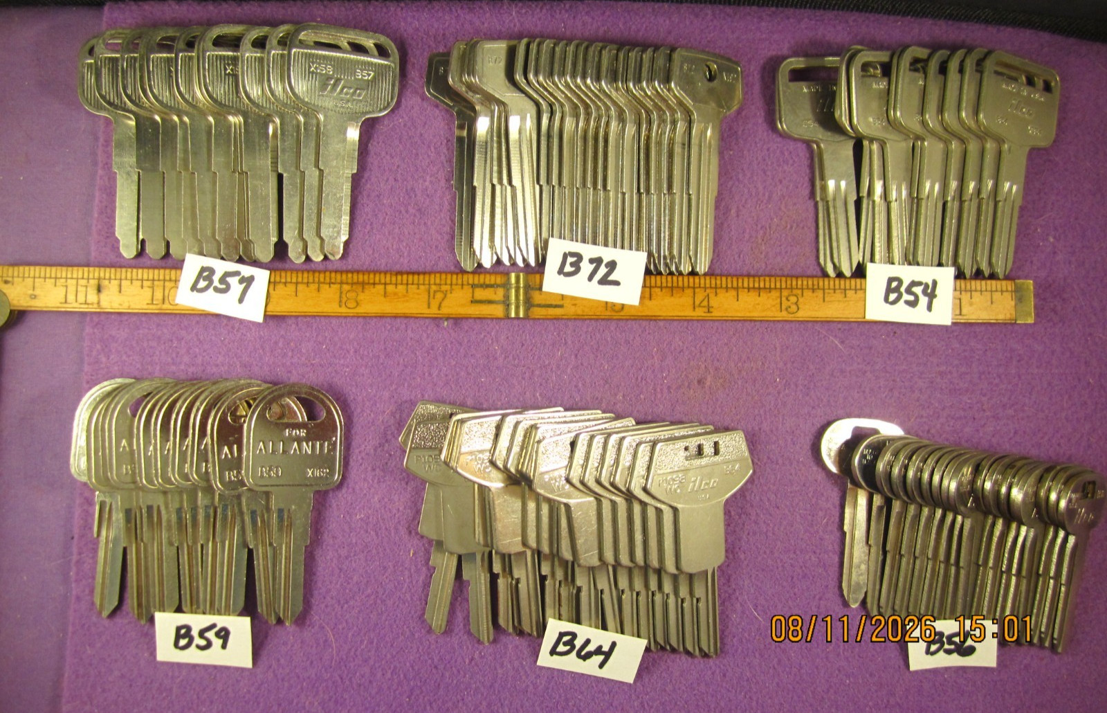 83 PC NEW OLD STOCK GM B56, B54, B72, B57, B59, 64 UNCUT KEY BLANKS NICKLE ILCO.