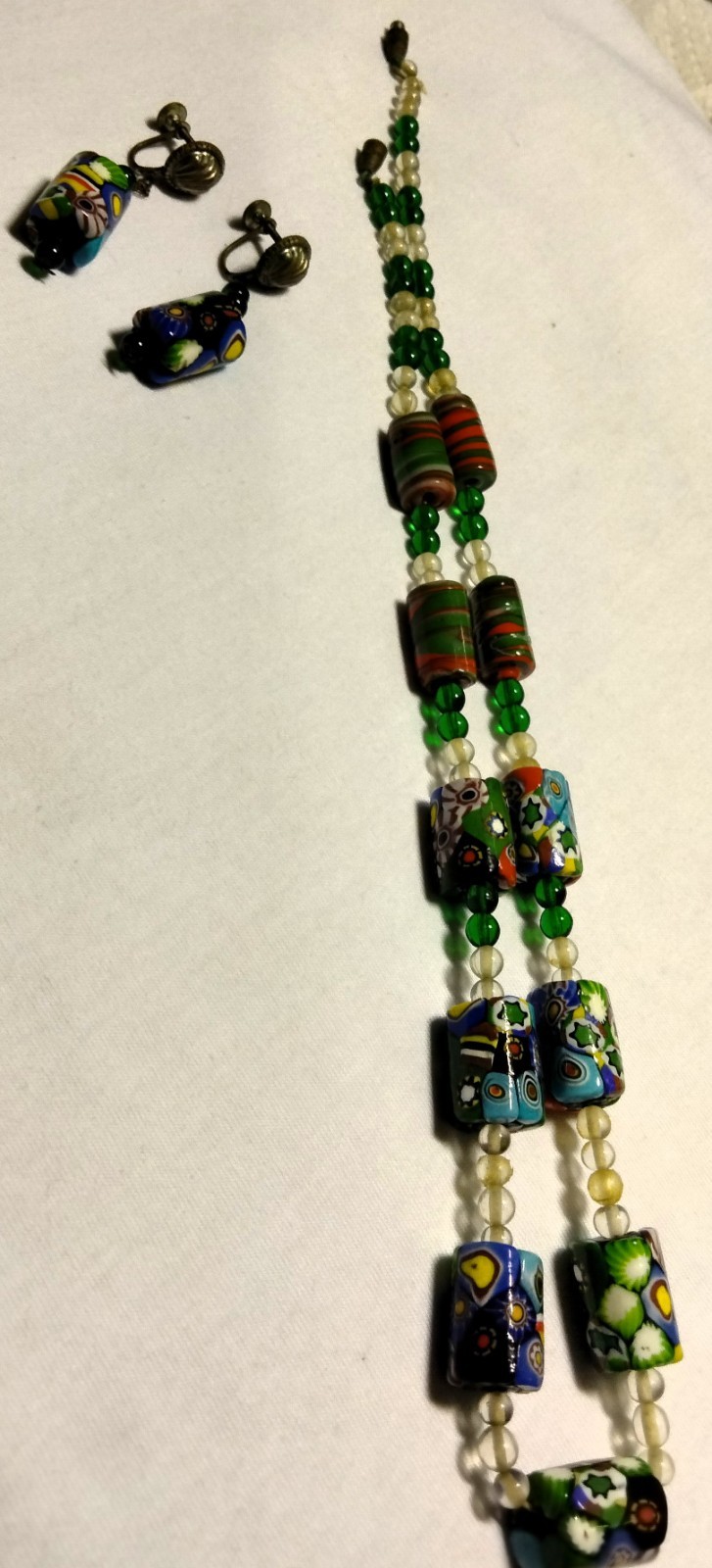 Vintage Venetian Millefiori and Drawn Glass Beads Beaded Demi Parure