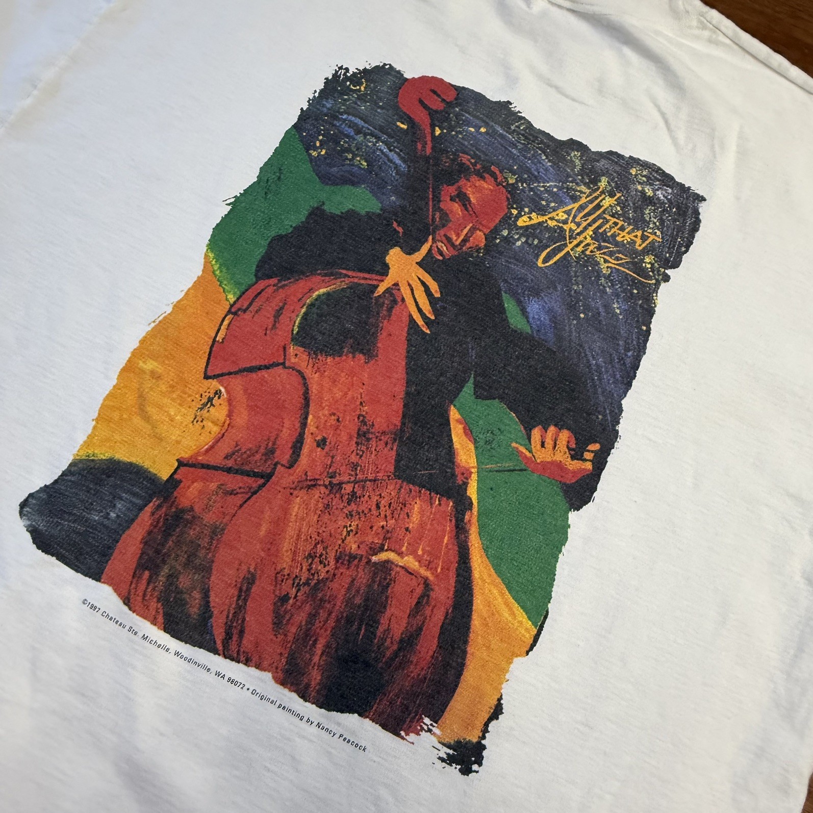Vintage 1997 Chateau Ste Michelle Nancy Peacock Festival T Shirt Cello Art Vintage 1997 Chateau Ste Michelle Nancy Peacock Festival T Shirt Cello Art