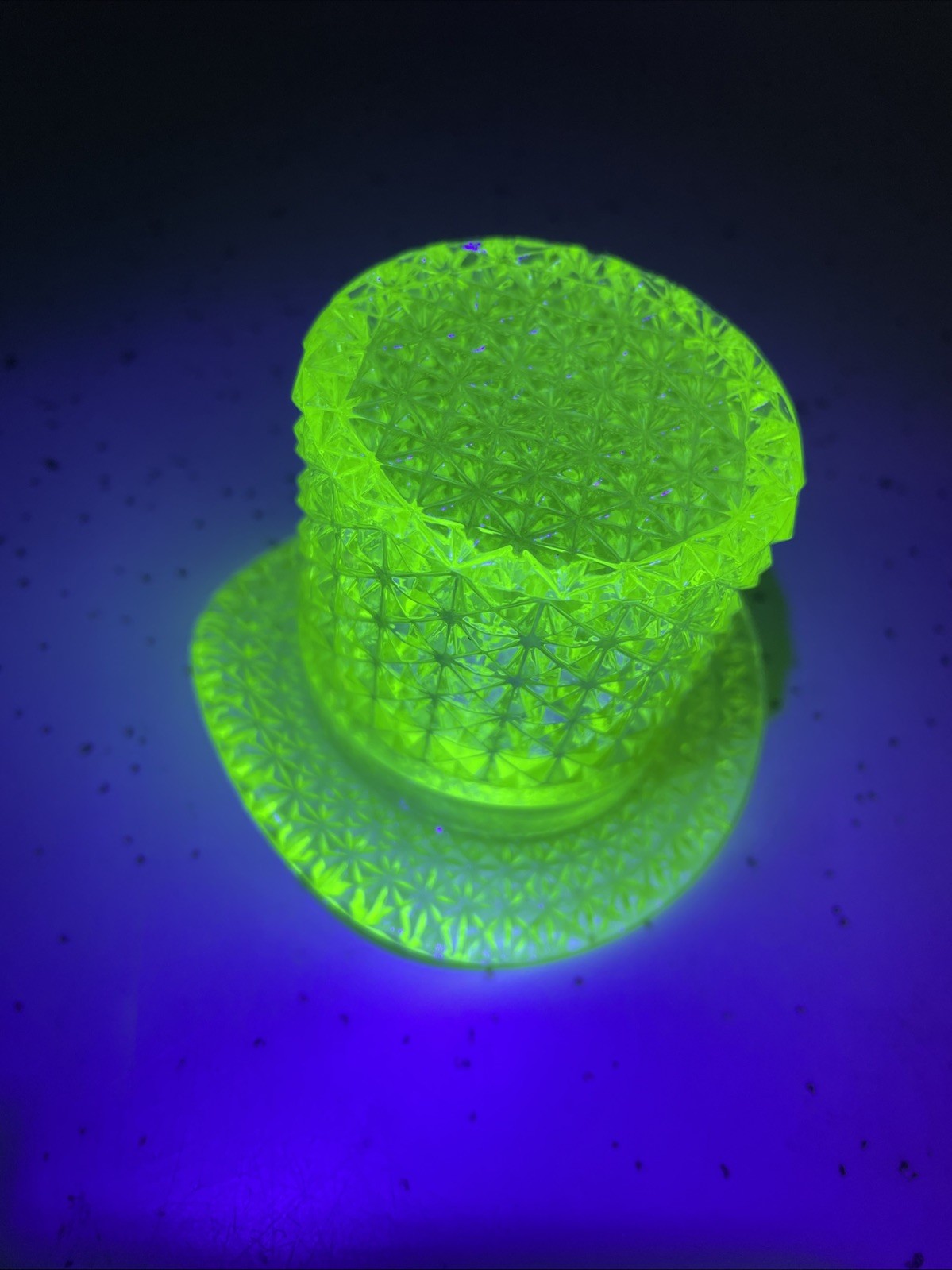 Vintage VASELINE  GLOW Fenton Uranium Glass Top Hat toothpick/match holder