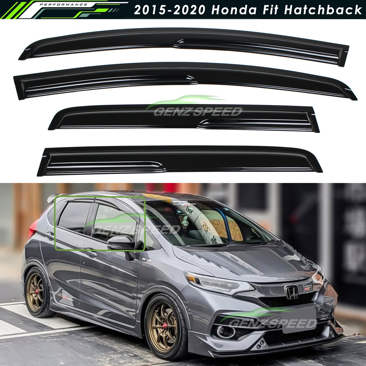 For 2015-2020 Honda Fit Jazz GK5 3D Wavy Mugen Style Window Visors Rain Guards For 2015-2020 Honda Fit Jazz GK5 3D Wavy Mugen Style Window Visors Rain Guards