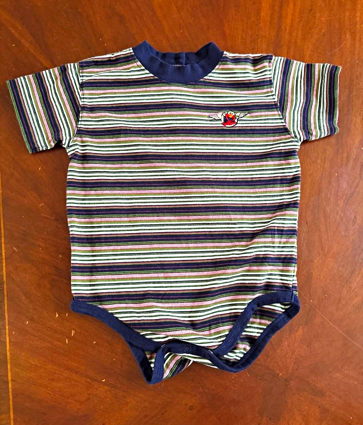 Vintage Sesame Street Elmo Striped Embroidered Short Sleeve Bodysuit 24M Vintage Sesame Street Elmo Striped Embroidered Short Sleeve Bodysuit 24M