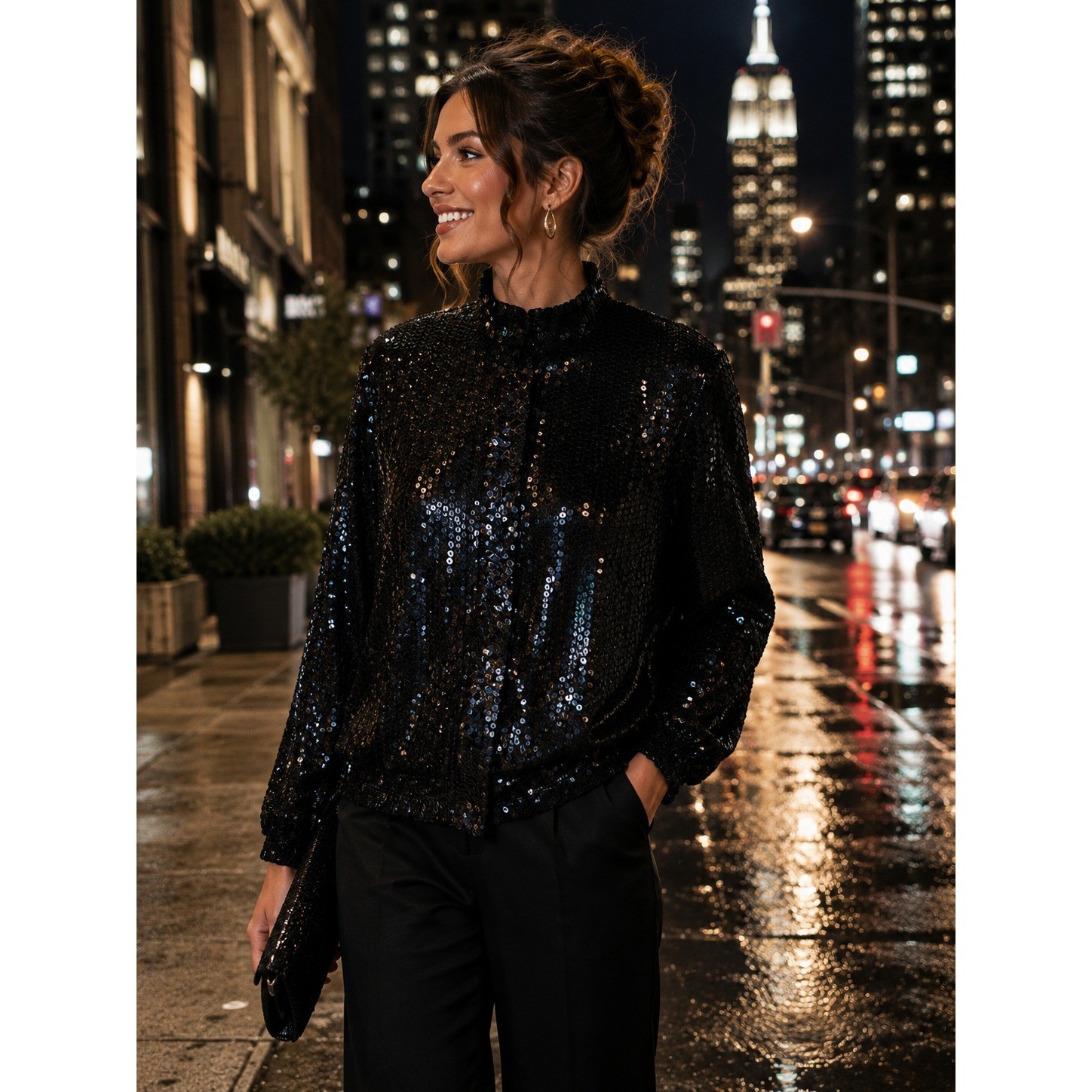 Vintage Sténay Black Silk Sequin Jacket Large 100% Silk Evening Party Cocktail