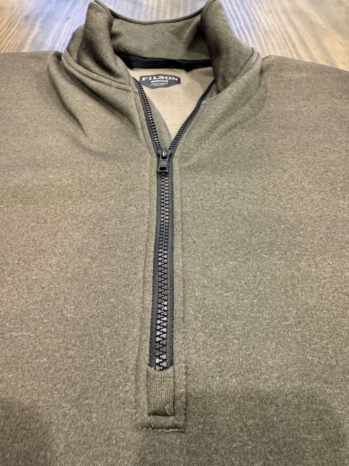 Filson Men\'s Medium Beige/Brown Full Zip Fleece Polartec Mock Neck Military Filson Men\'s Medium Beige/Brown Full Zip Fleece Polartec Mock Neck Military