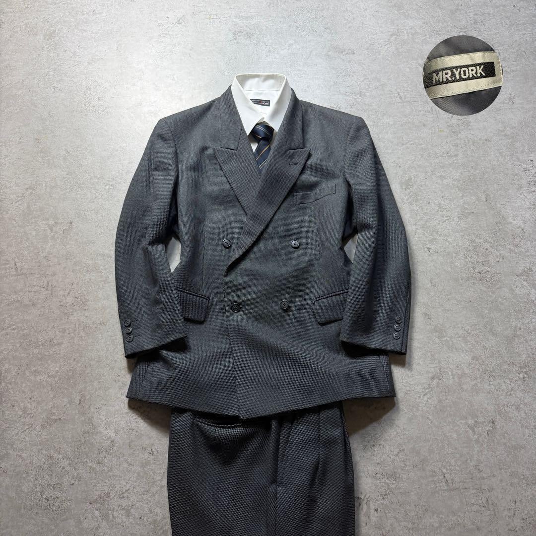 Vintage Double Breasted Suit Mens M Gray 2 Piece Classic Formal Set Rare