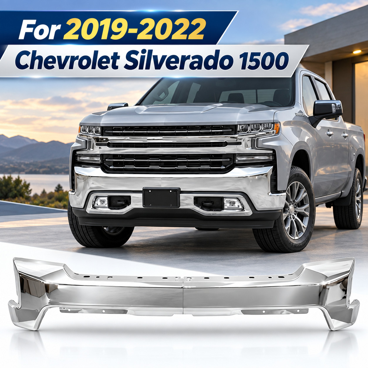 Steel Front Bumper Face Bar Chrome For 2019-2021 Chevy Silverado 1500 GM1002874 Steel Front Bumper Face Bar Chrome For 2019-2021 Chevy Silverado 1500 GM1002874