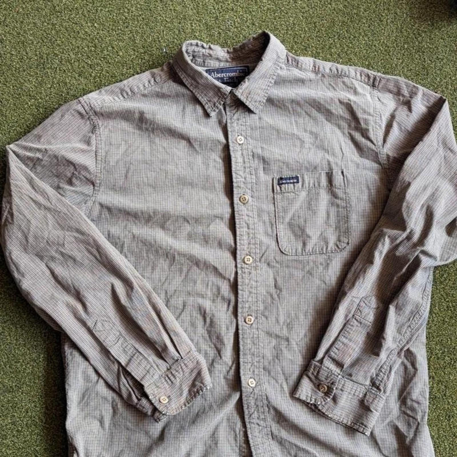 Abercrombie-fitch Men\'s Grey and Khaki Shirt Abercrombie-fitch Men\'s Grey and Khaki Shirt
